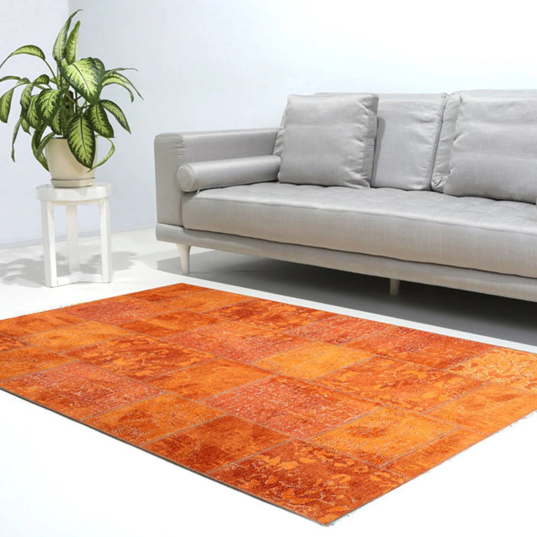 Elvira Patchwork Orange Distressed Turkish Rug
