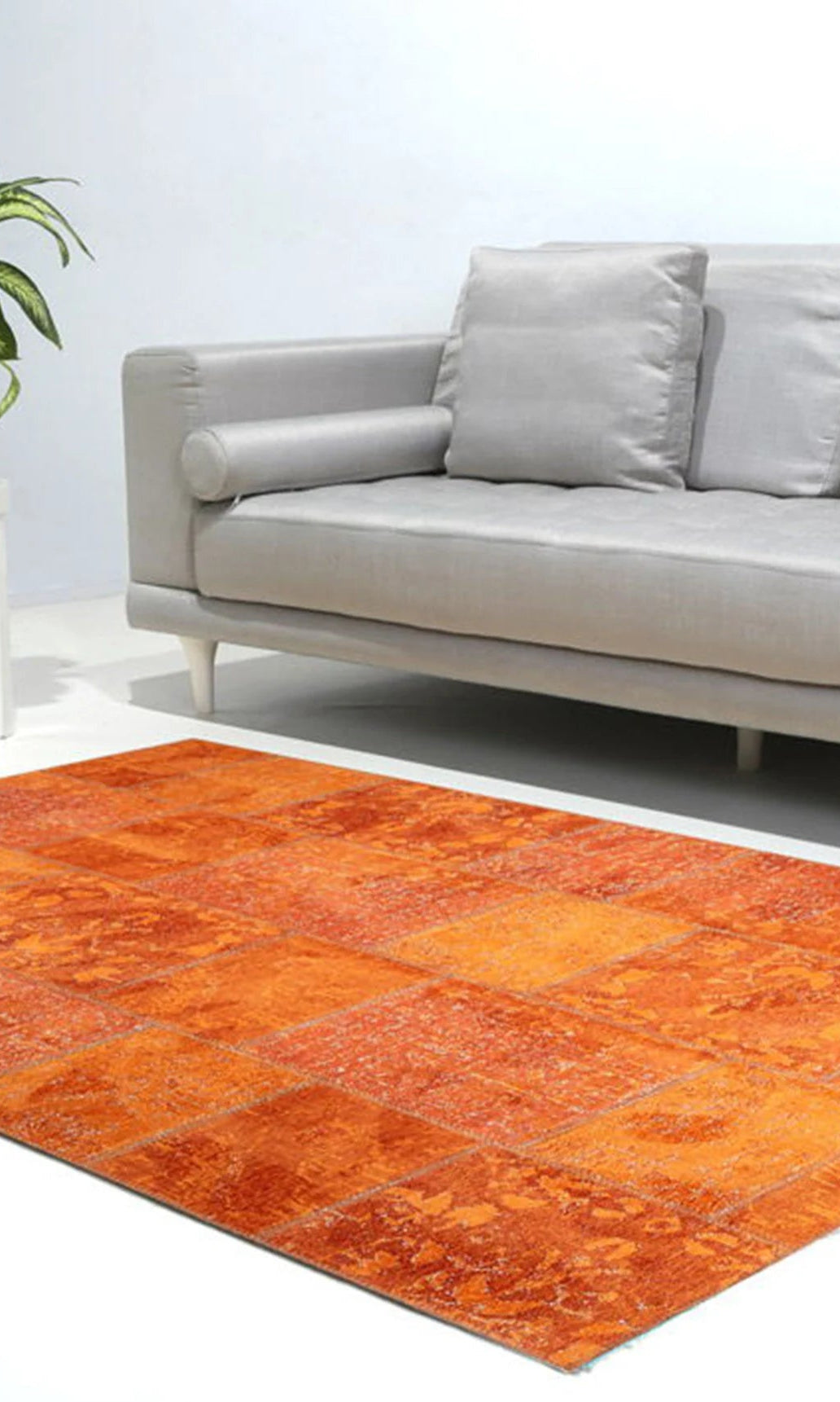 Elvira Patchwork Orange Distressed Turkish Rug