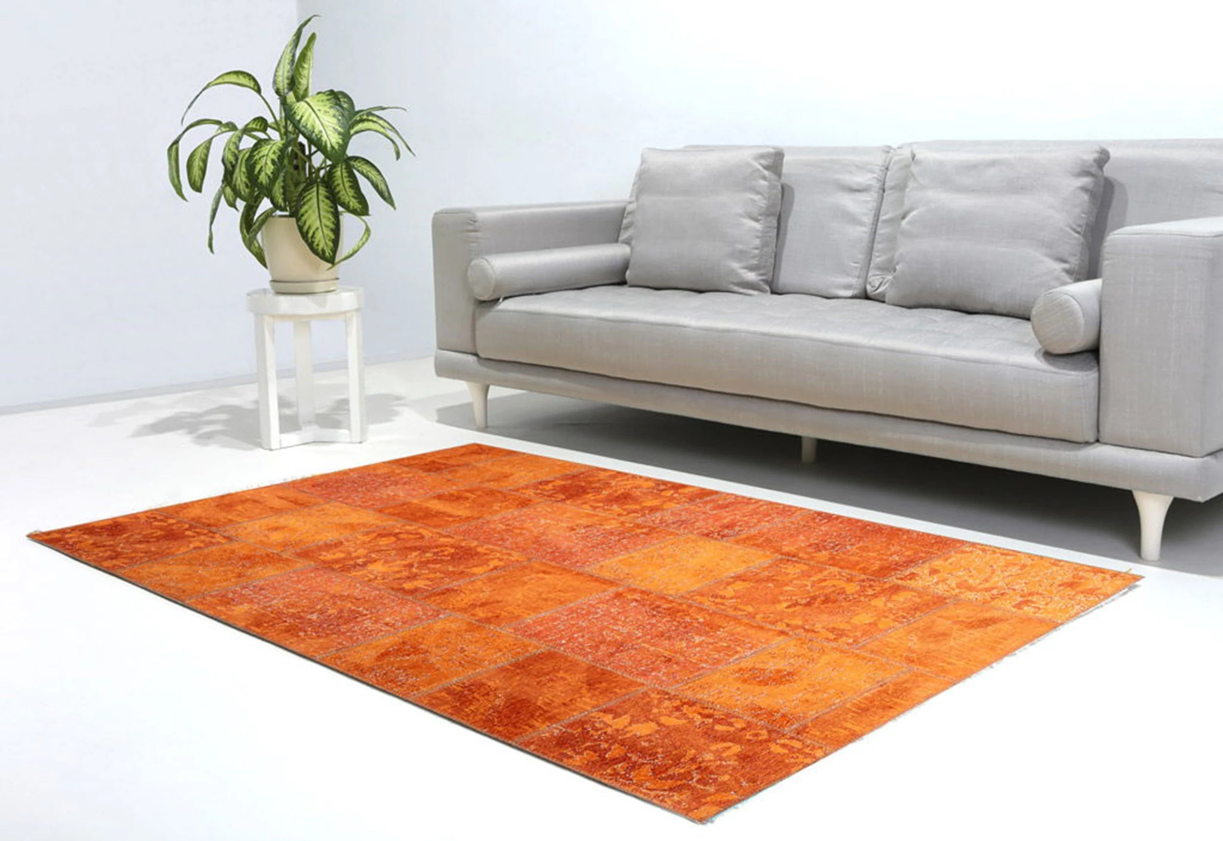 Elvira Patchwork Orange Distressed Turkish Rug