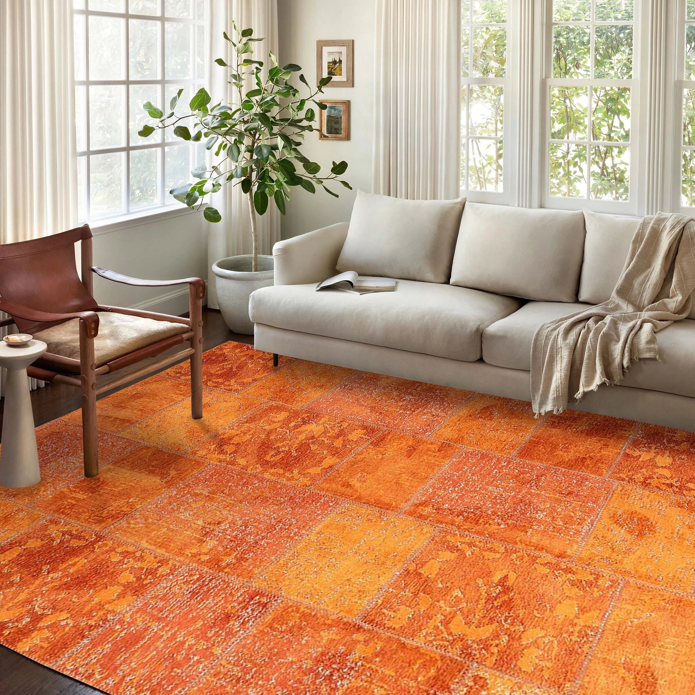 Elvira Patchwork Orange Distressed Turkish Rug