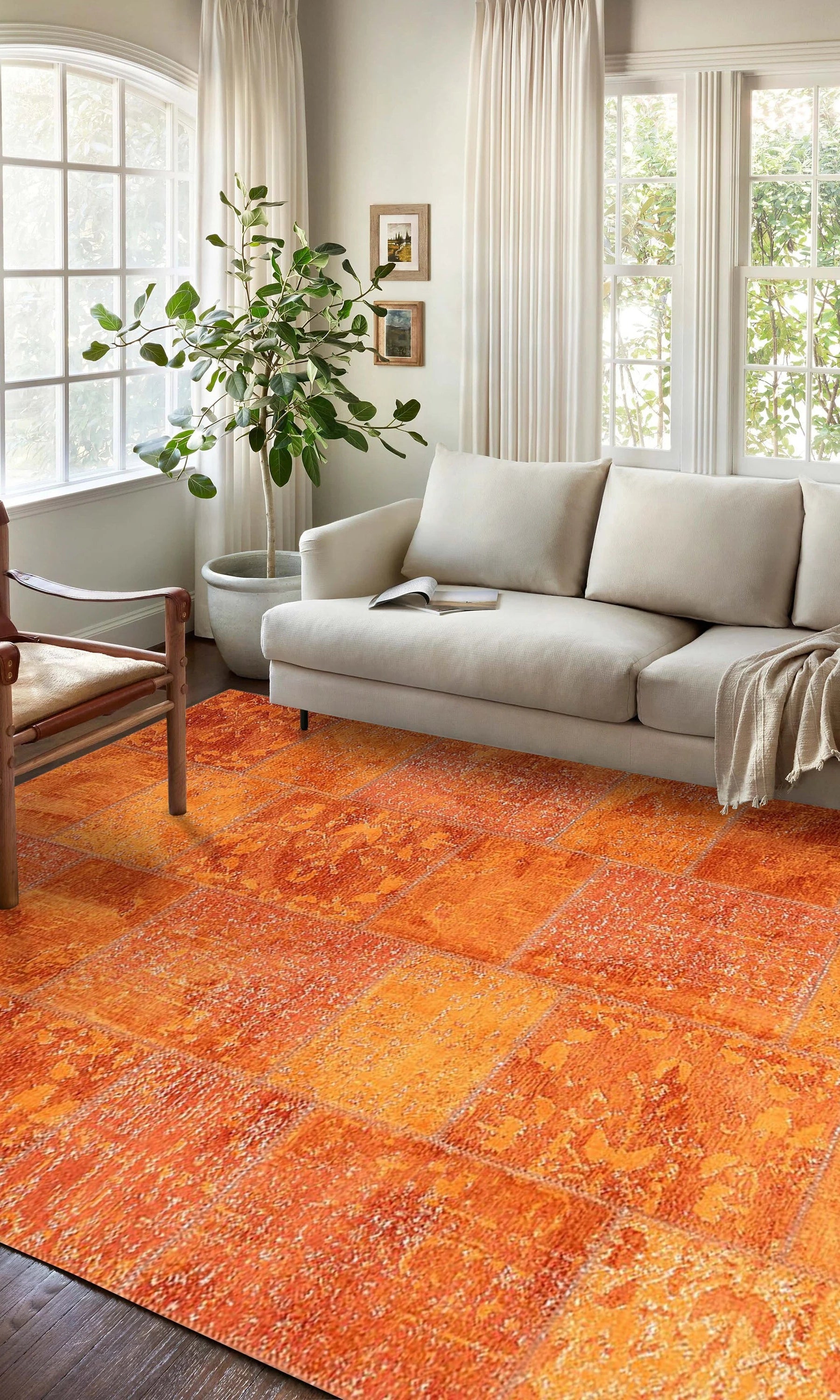 Elvira Patchwork Orange Distressed Turkish Rug