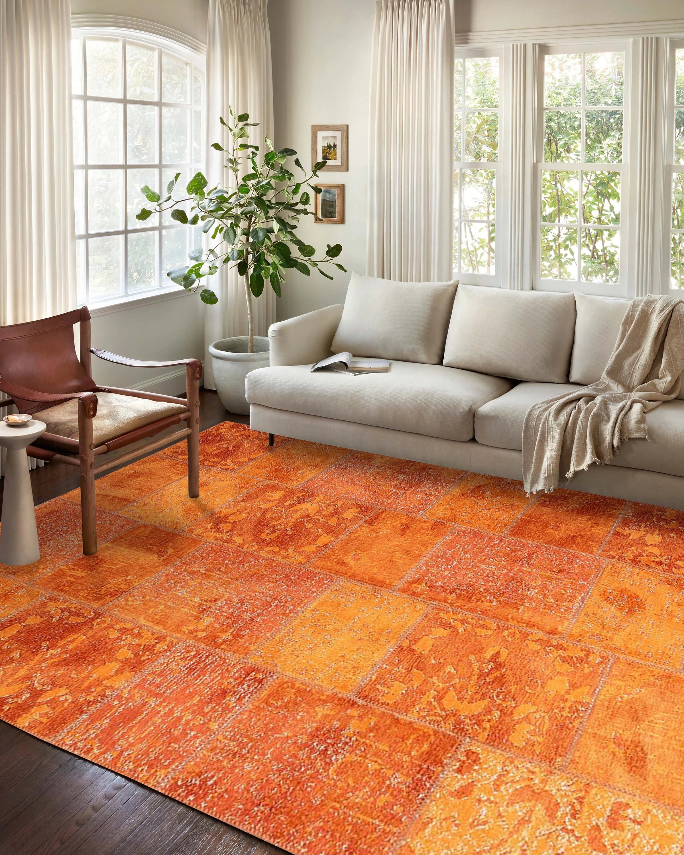 Elvira Patchwork Orange Distressed Turkish Rug