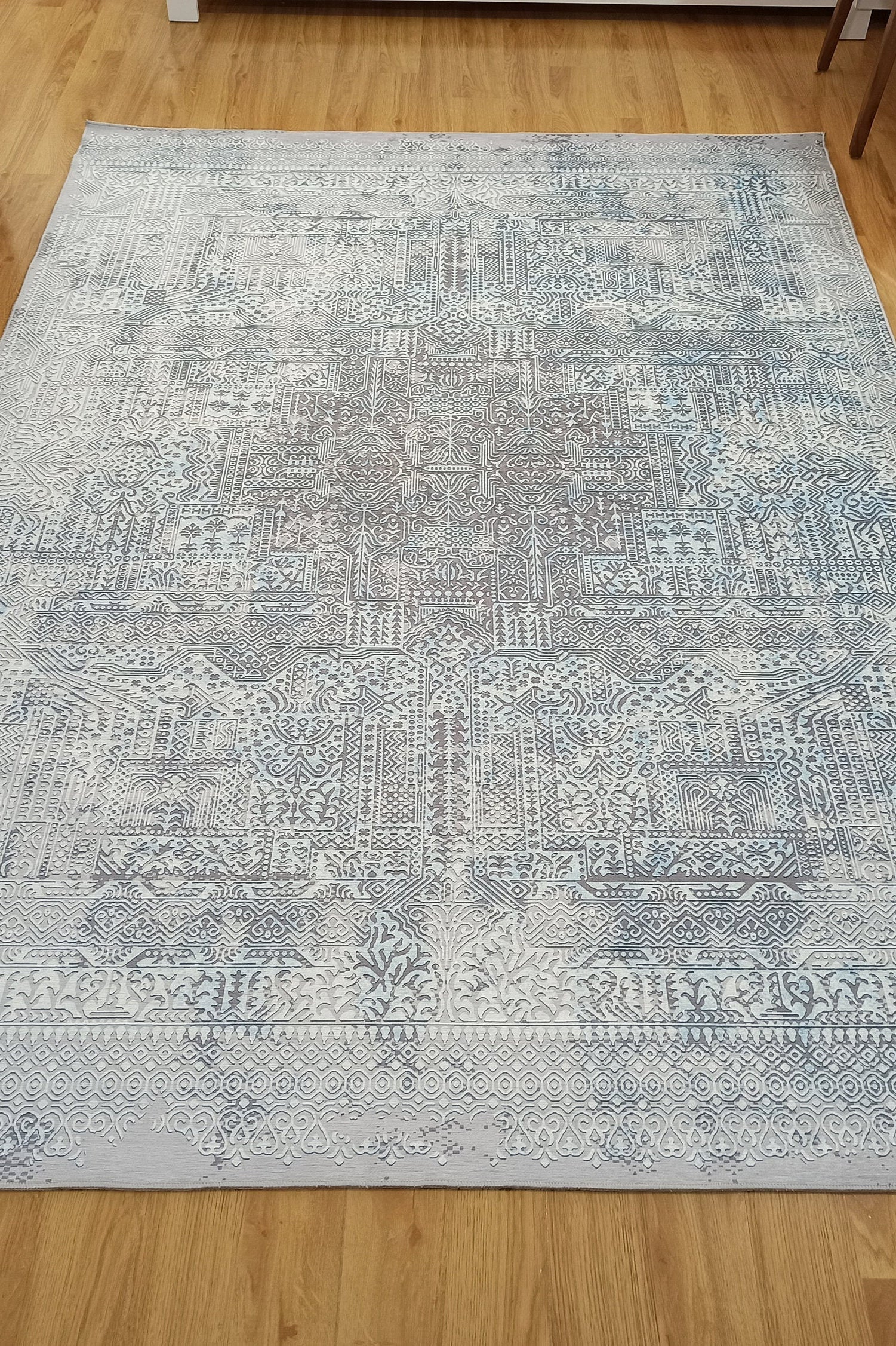 Pella Turkish Distressed Gray Light Blue White Rug