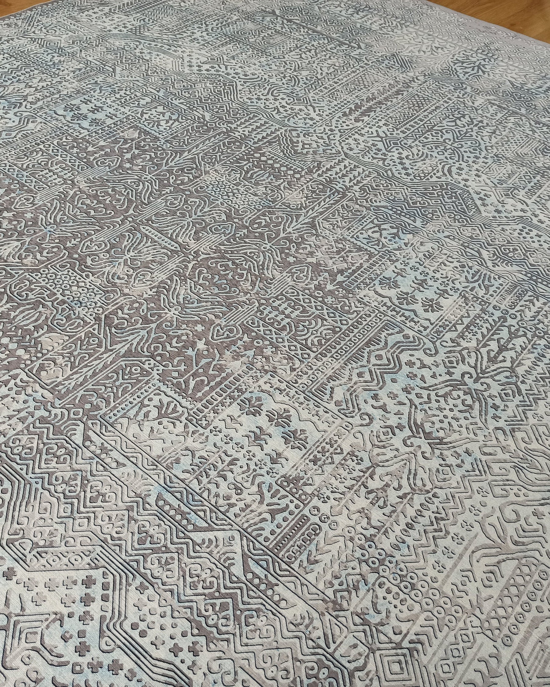 Pella Turkish Distressed Gray Light Blue White Rug