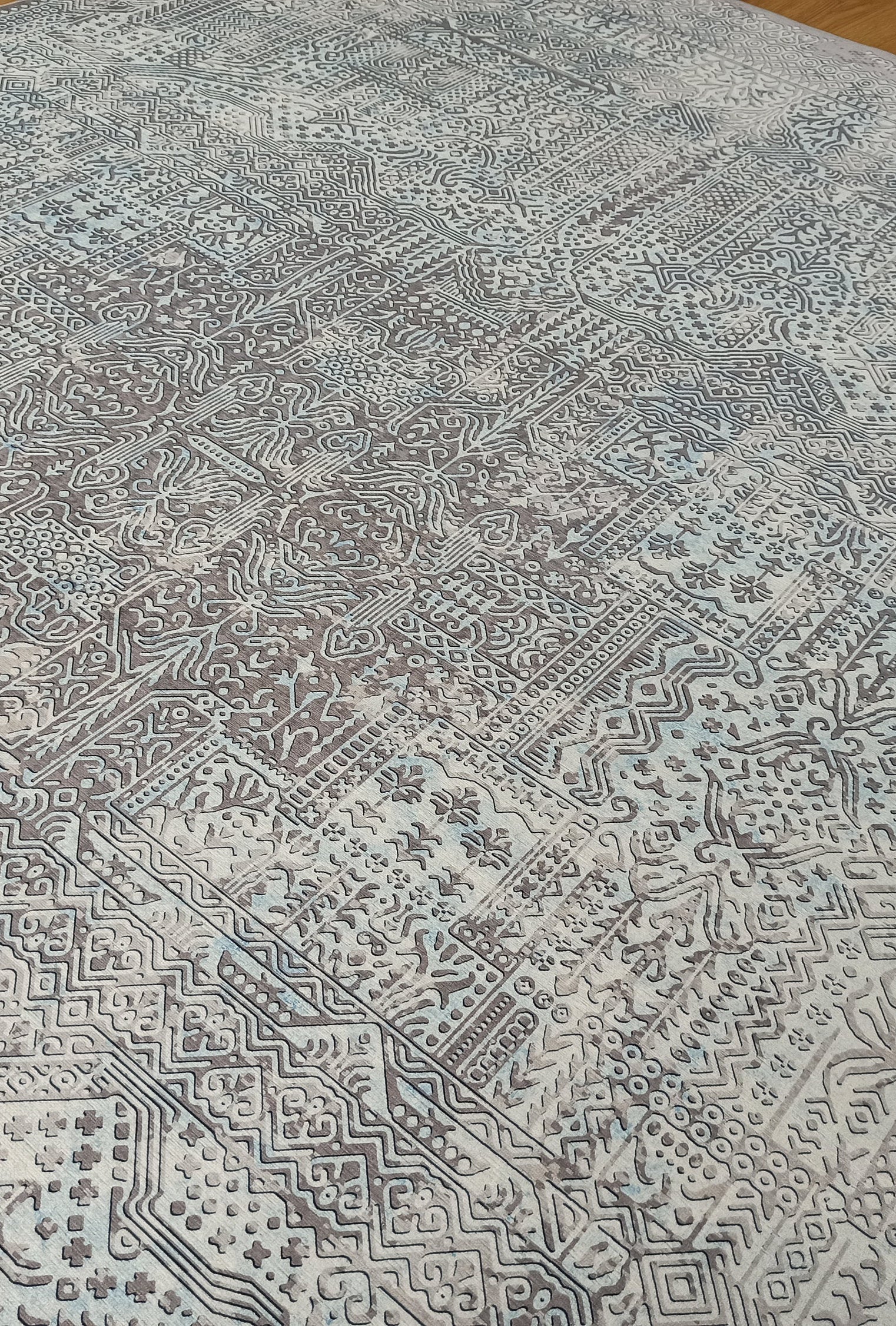 Pella Turkish Distressed Gray Light Blue White Rug