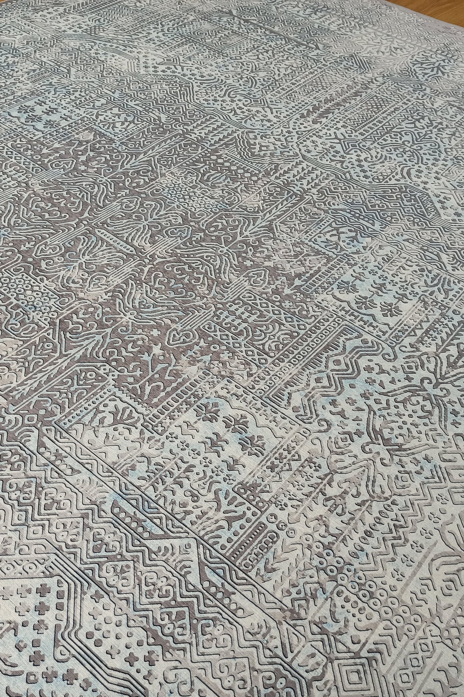 Pella Turkish Distressed Gray Light Blue White Rug