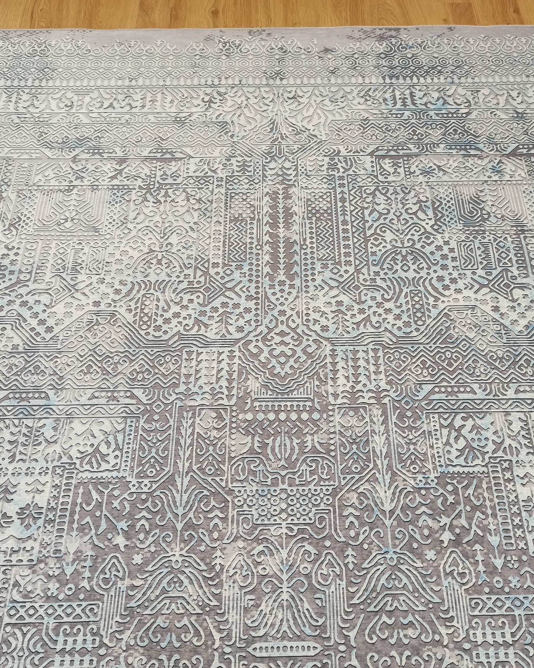 Pella Turkish Distressed Gray Light Blue White Rug