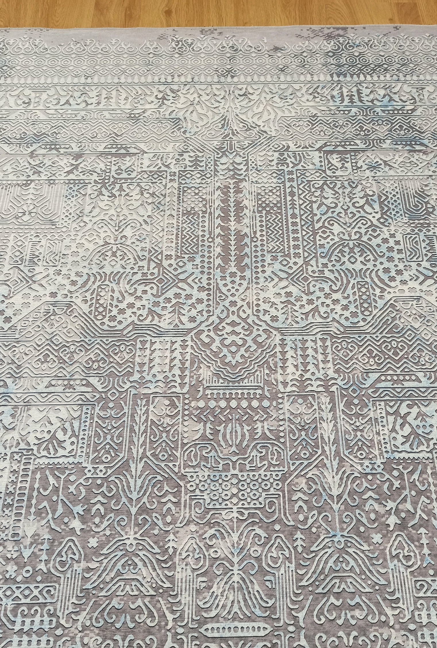Pella Turkish Distressed Gray Light Blue White Rug