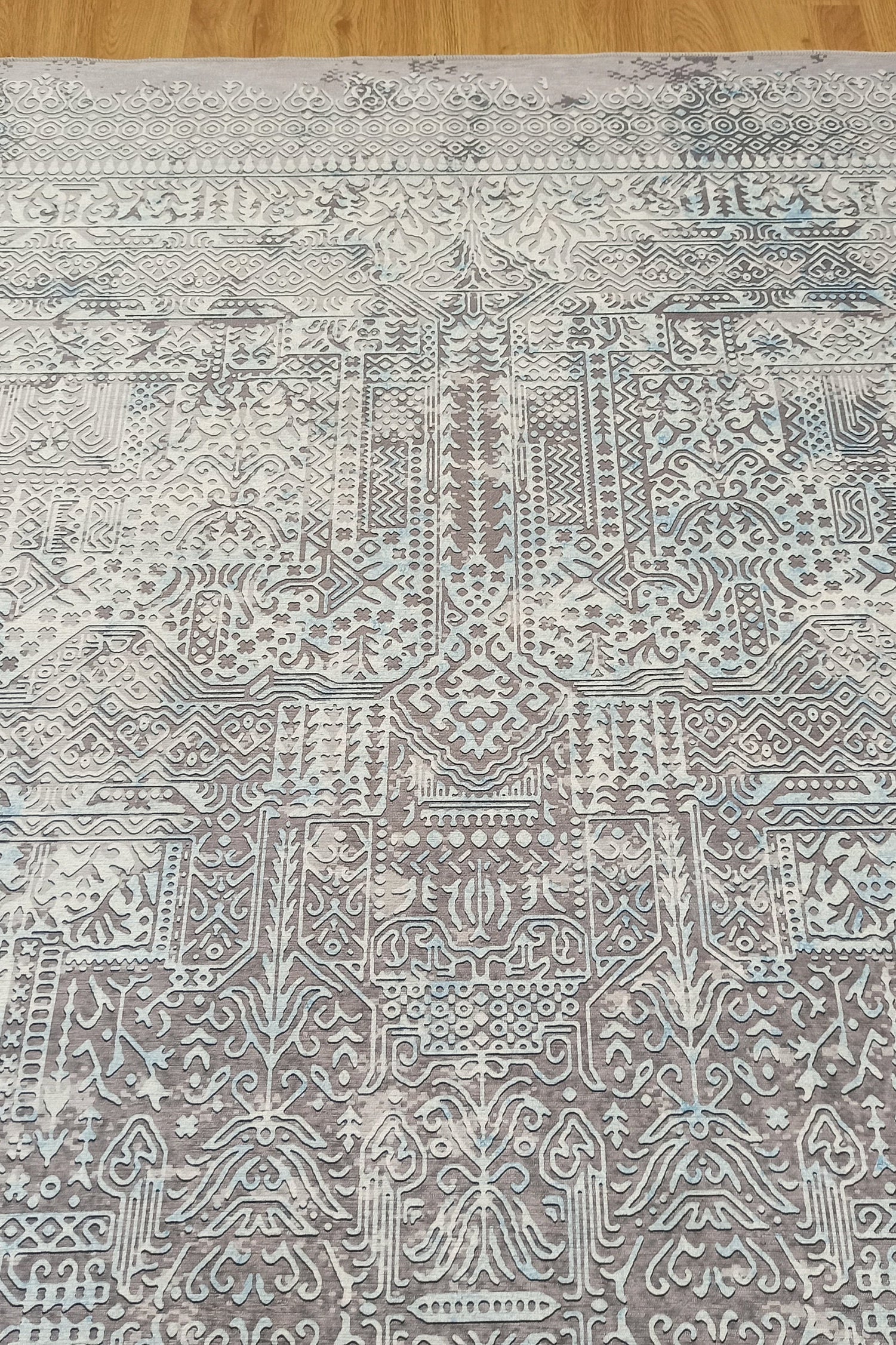 Pella Turkish Distressed Gray Light Blue White Rug
