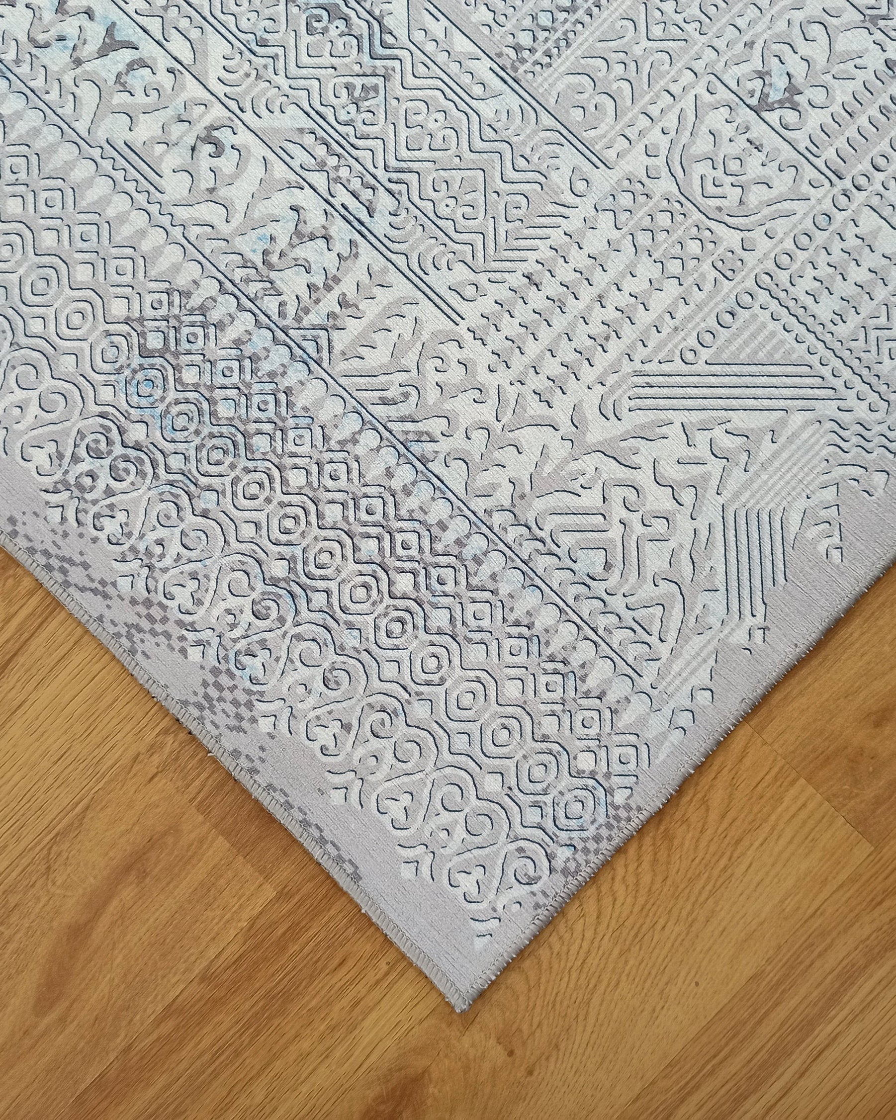 Pella Turkish Distressed Gray Light Blue White Rug