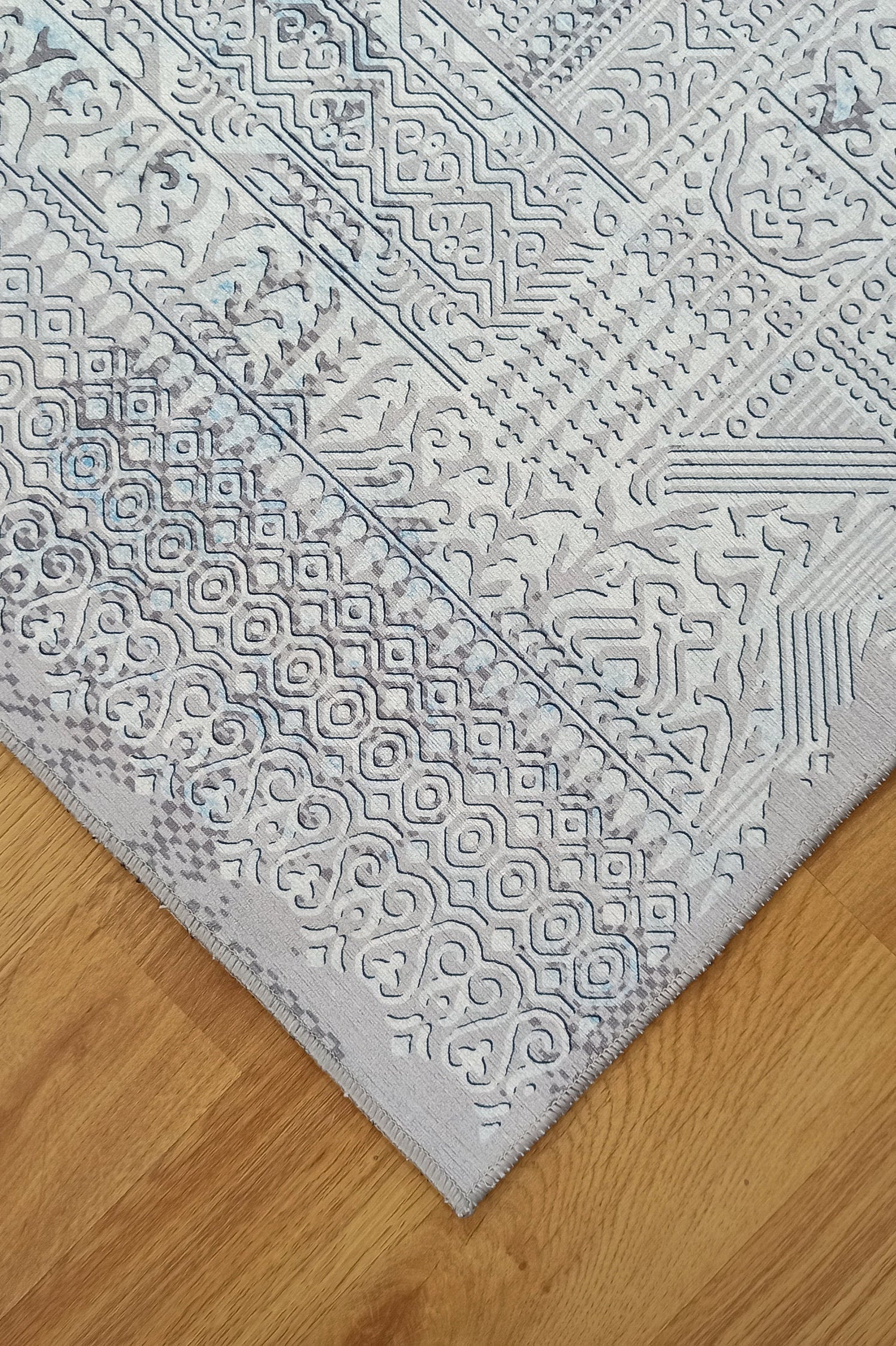 Pella Turkish Distressed Gray Light Blue White Rug