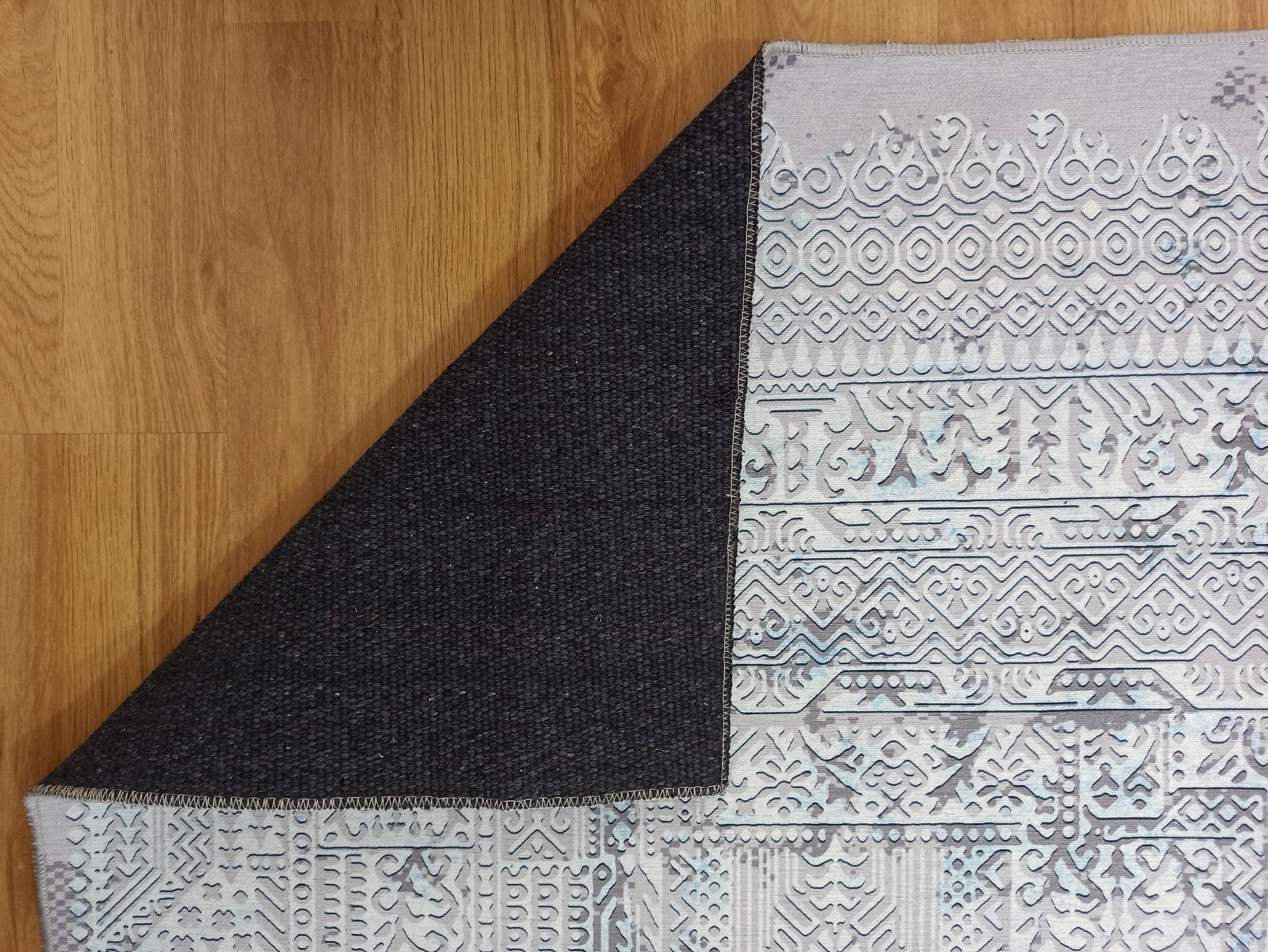 Pella Turkish Distressed Gray Light Blue White Rug