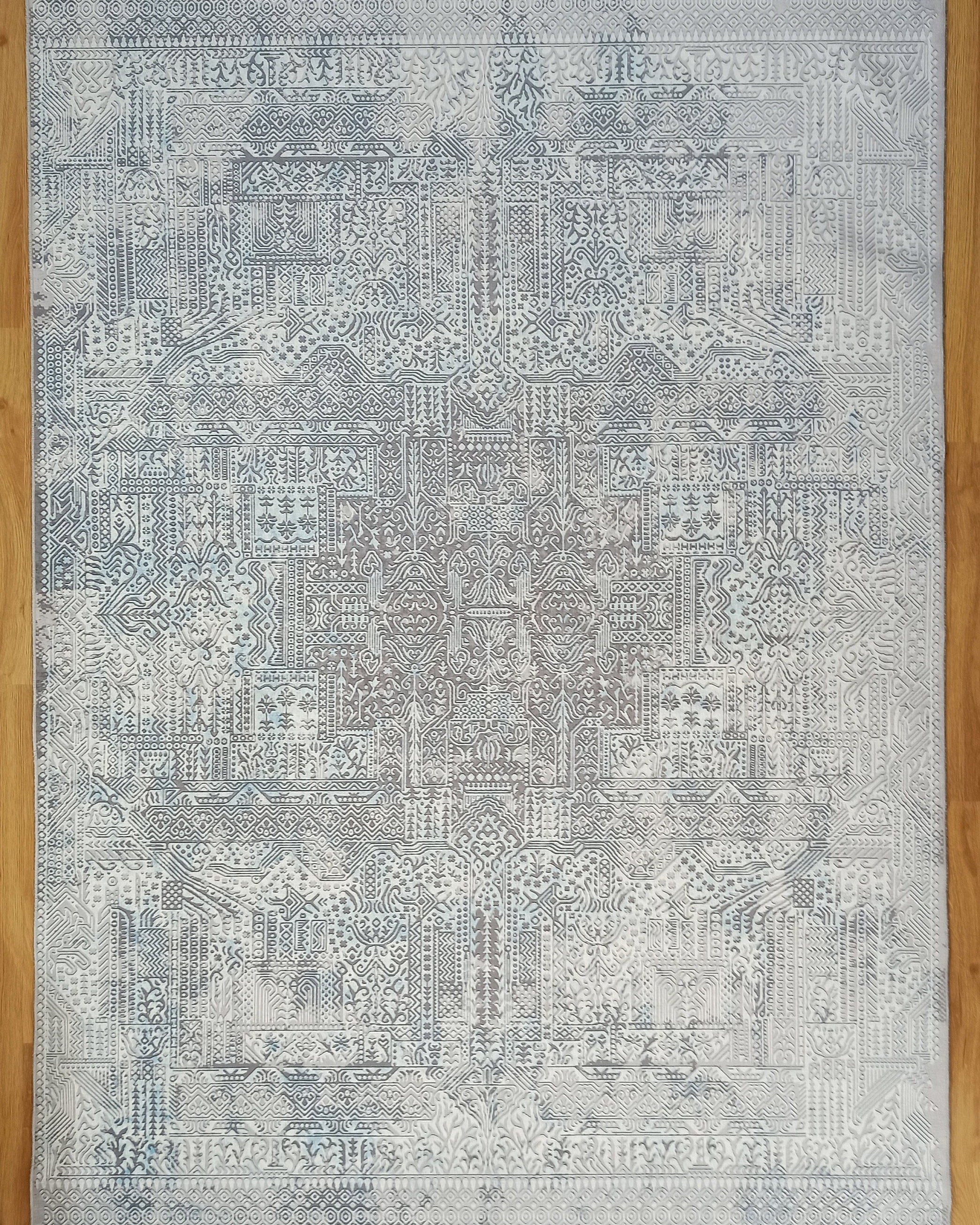 Pella Turkish Distressed Gray Light Blue White Rug