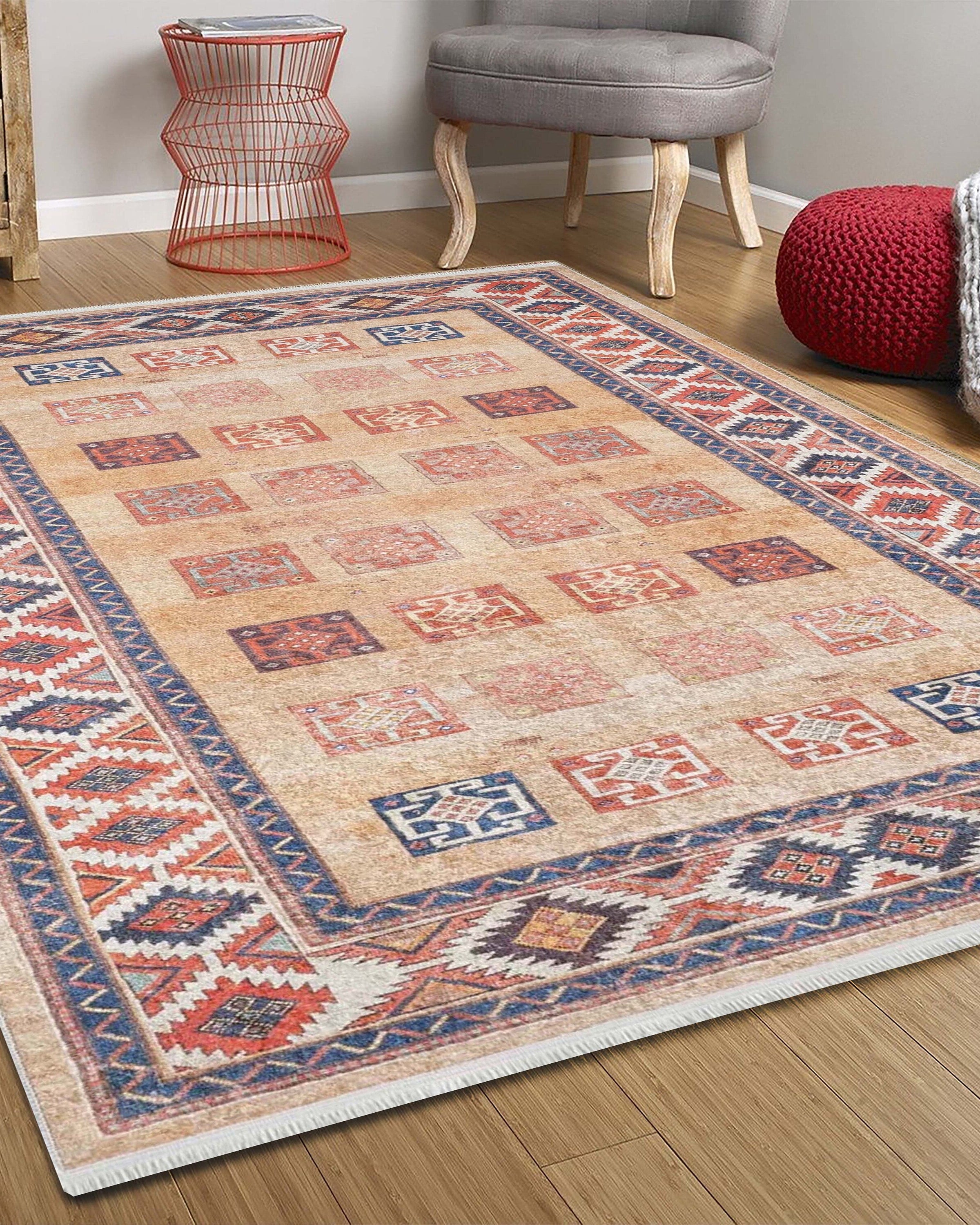 Piela Turkish Orange Colorful Pattern Rug