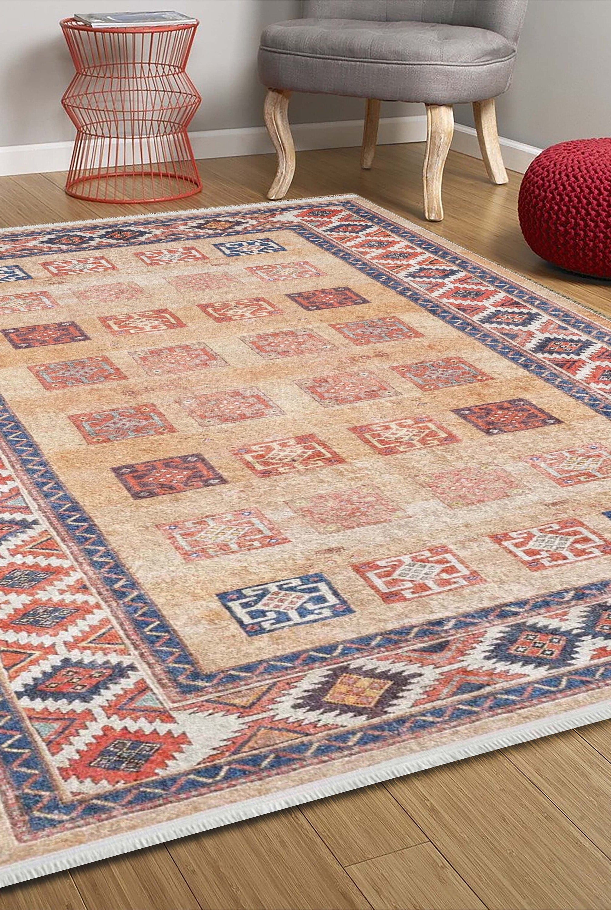 Piela Turkish Orange Colorful Pattern Rug
