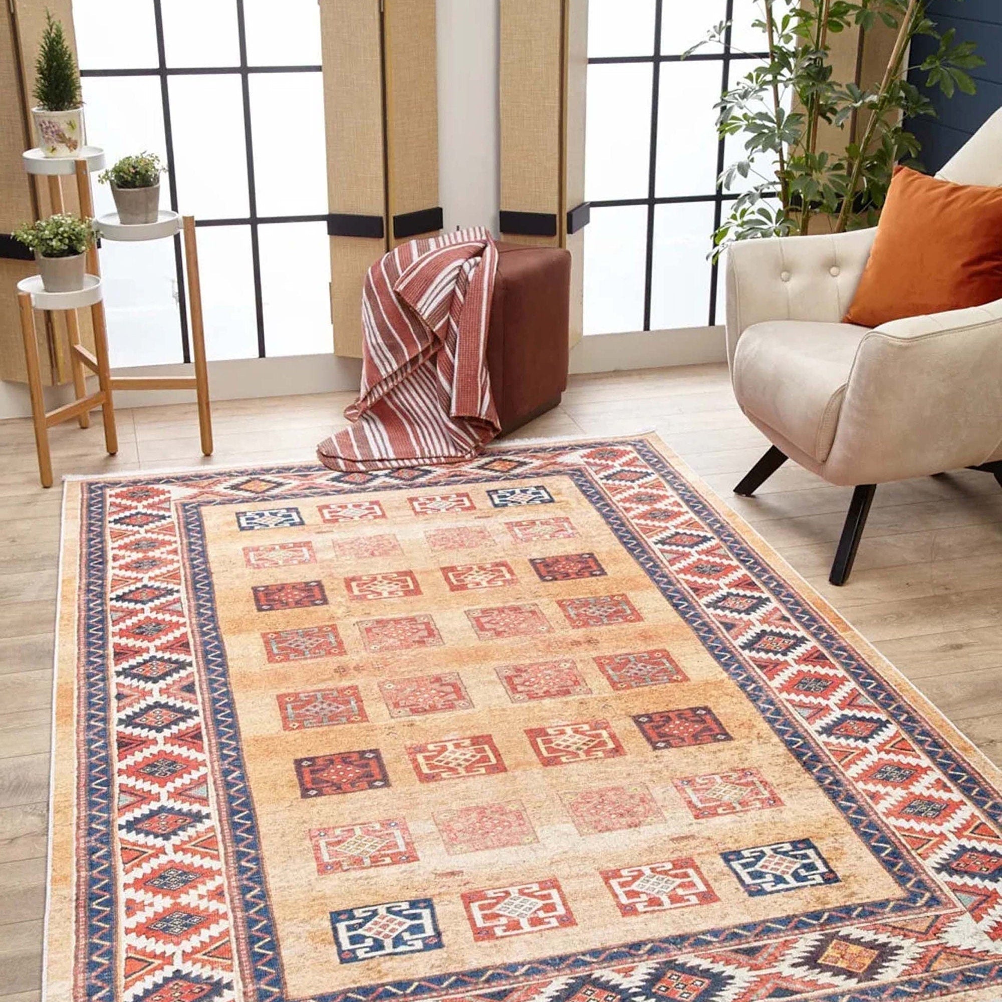 Piela Turkish Orange Colorful Pattern Rug