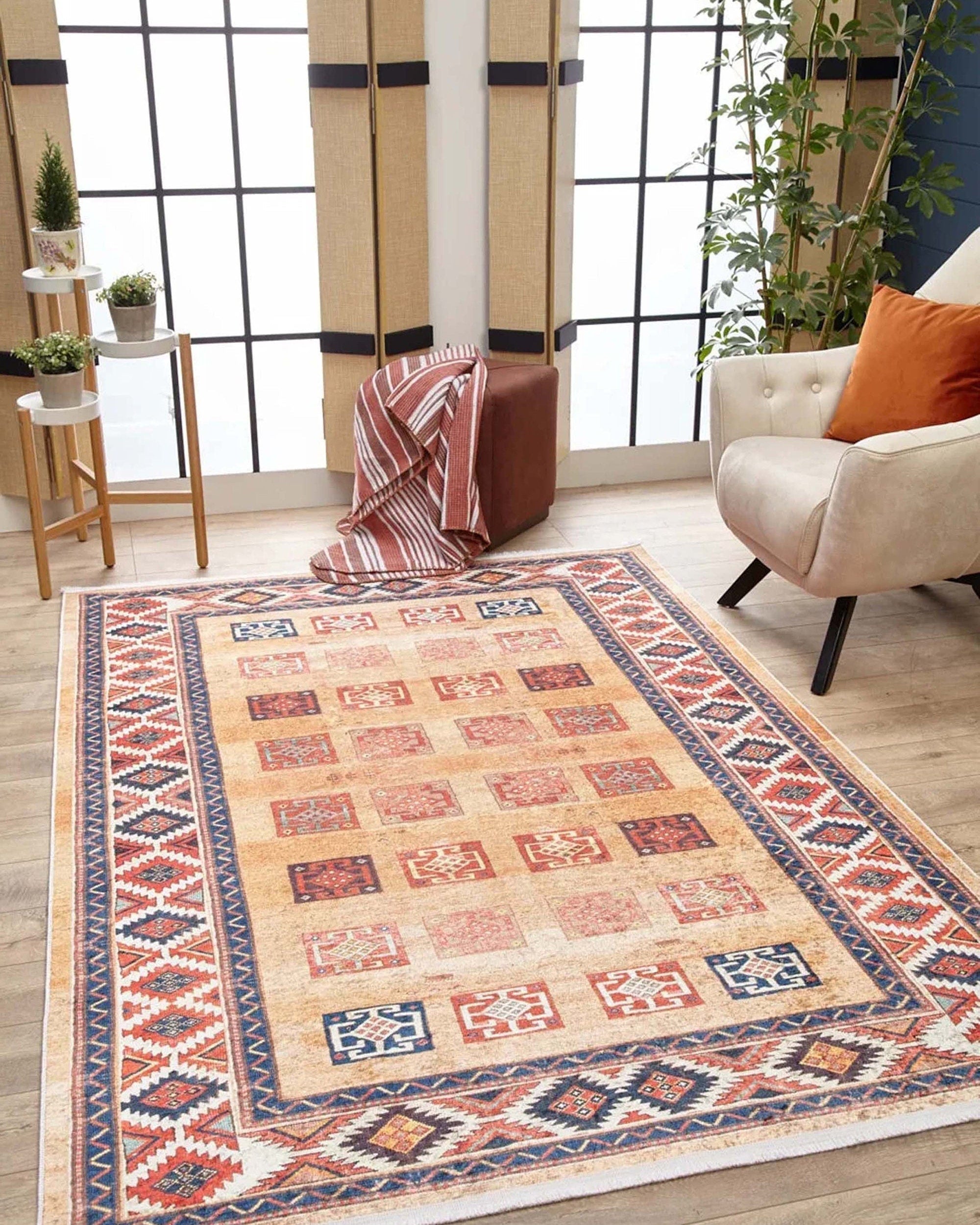 Piela Turkish Orange Colorful Pattern Rug