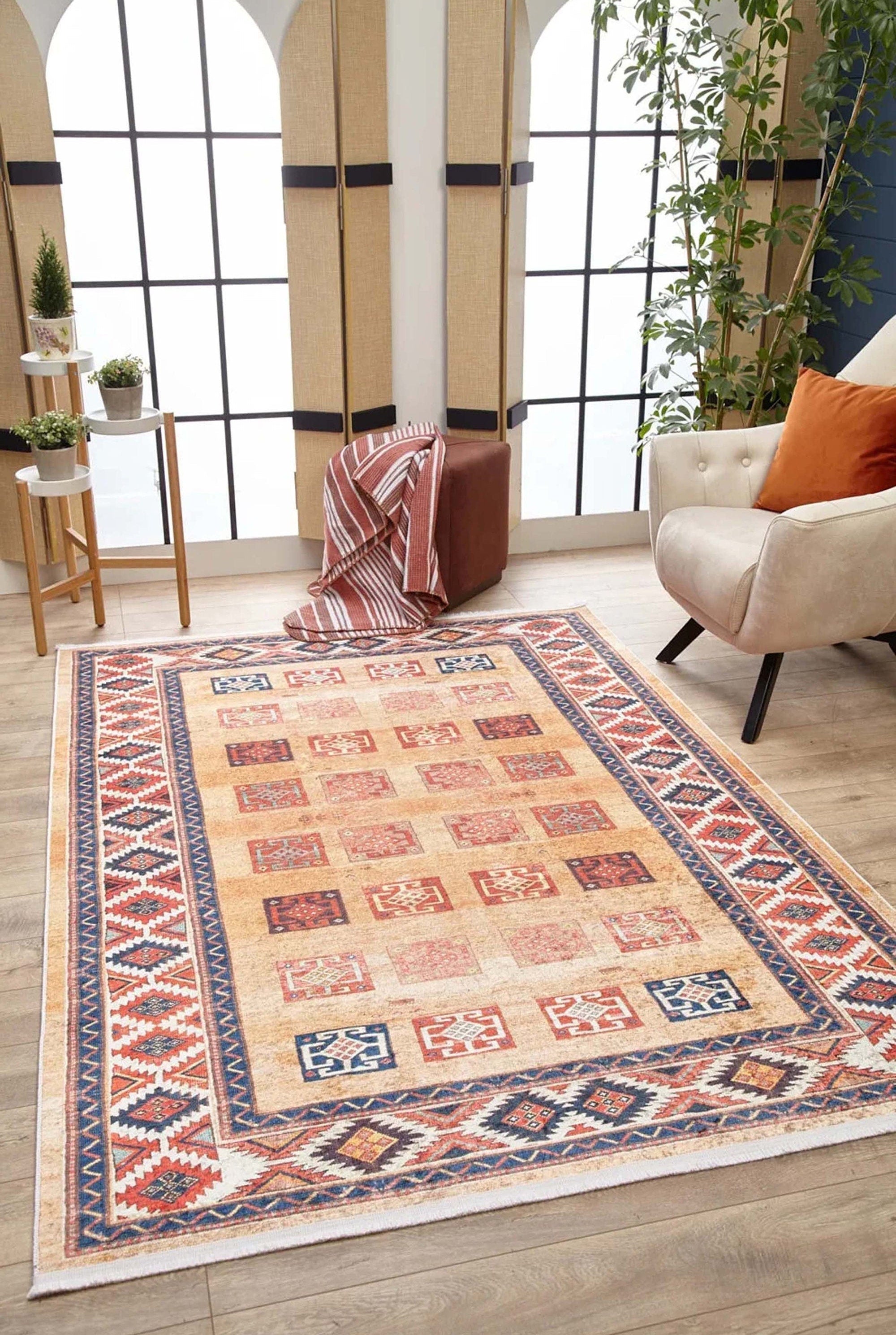Piela Turkish Orange Colorful Pattern Rug