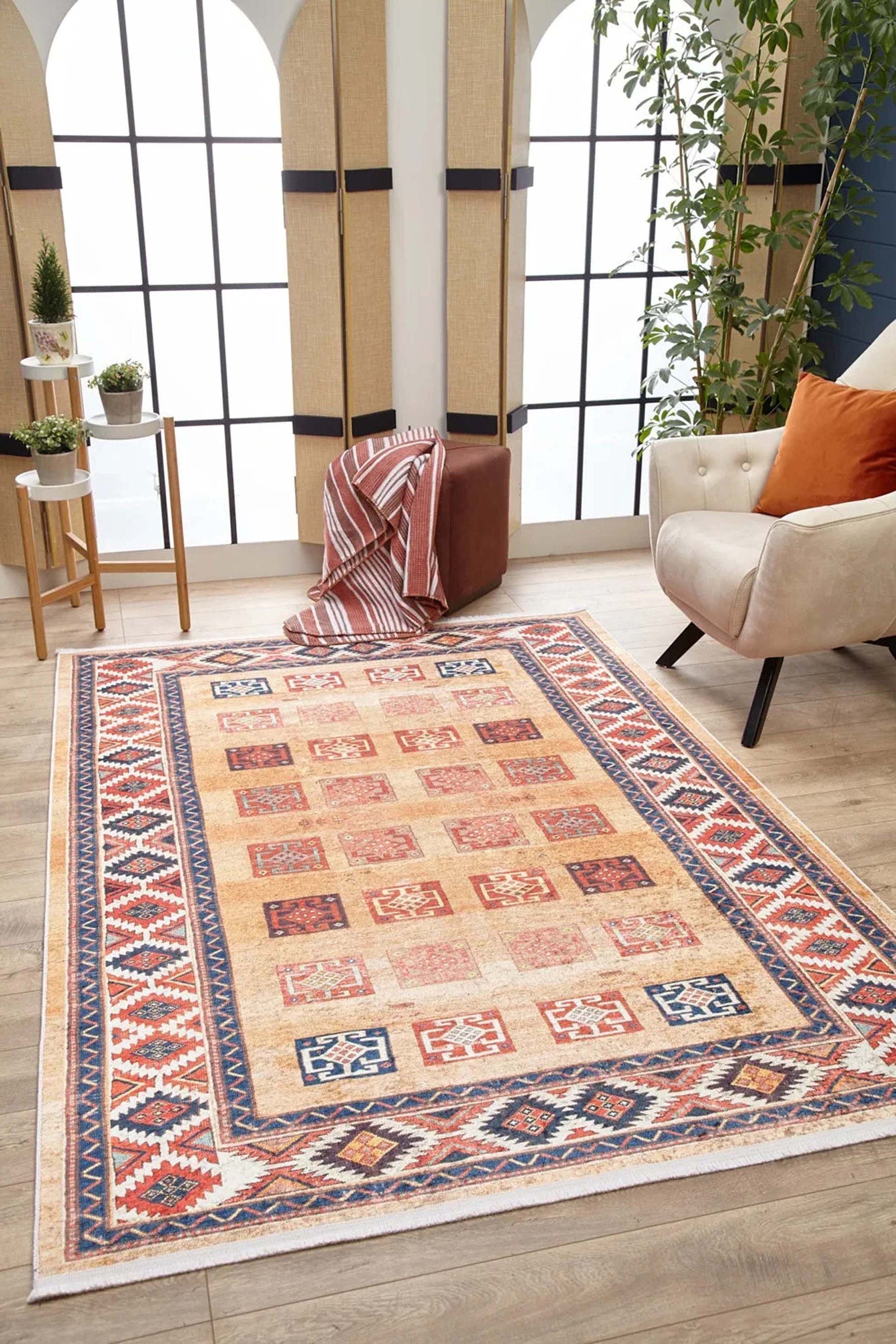 Piela Turkish Orange Colorful Pattern Rug