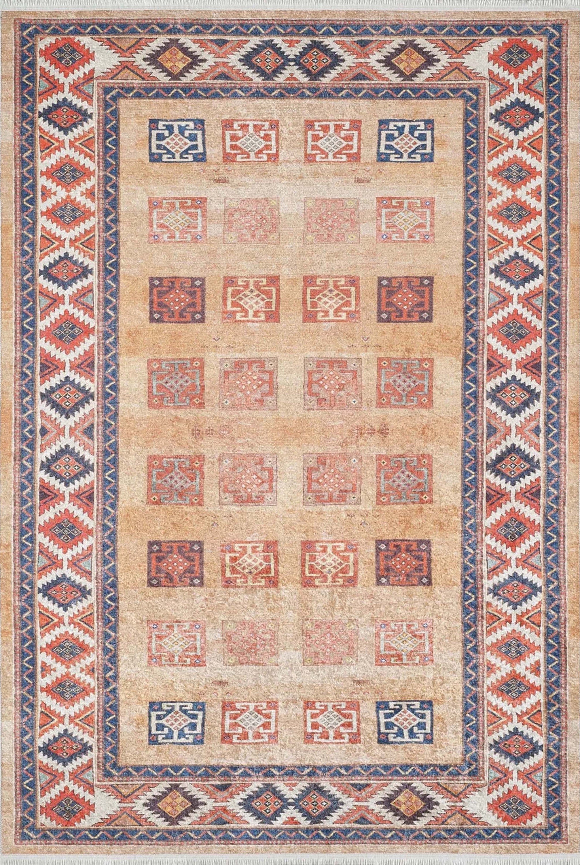 Piela Turkish Orange Colorful Pattern Rug