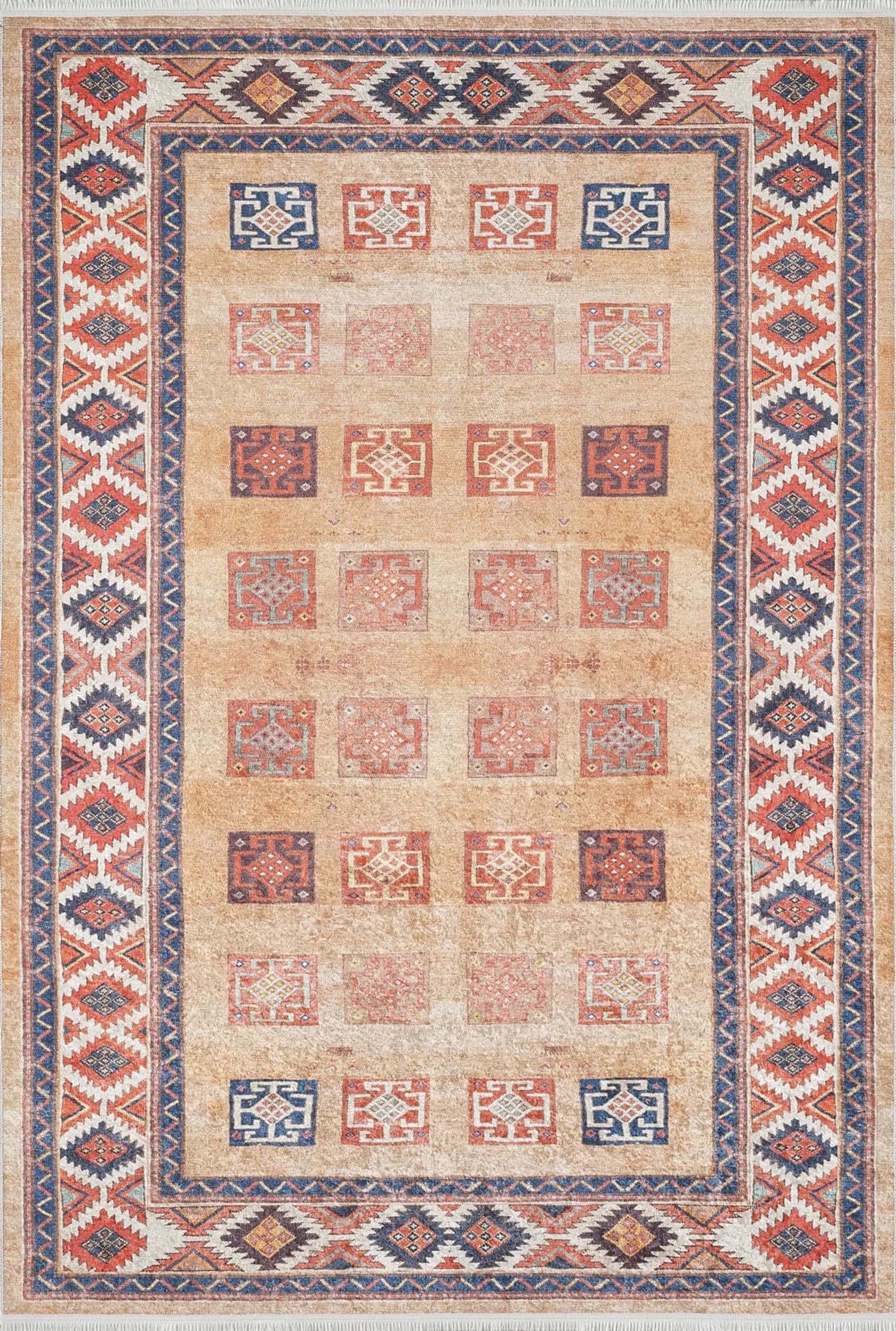Piela Turkish Orange Colorful Pattern Rug