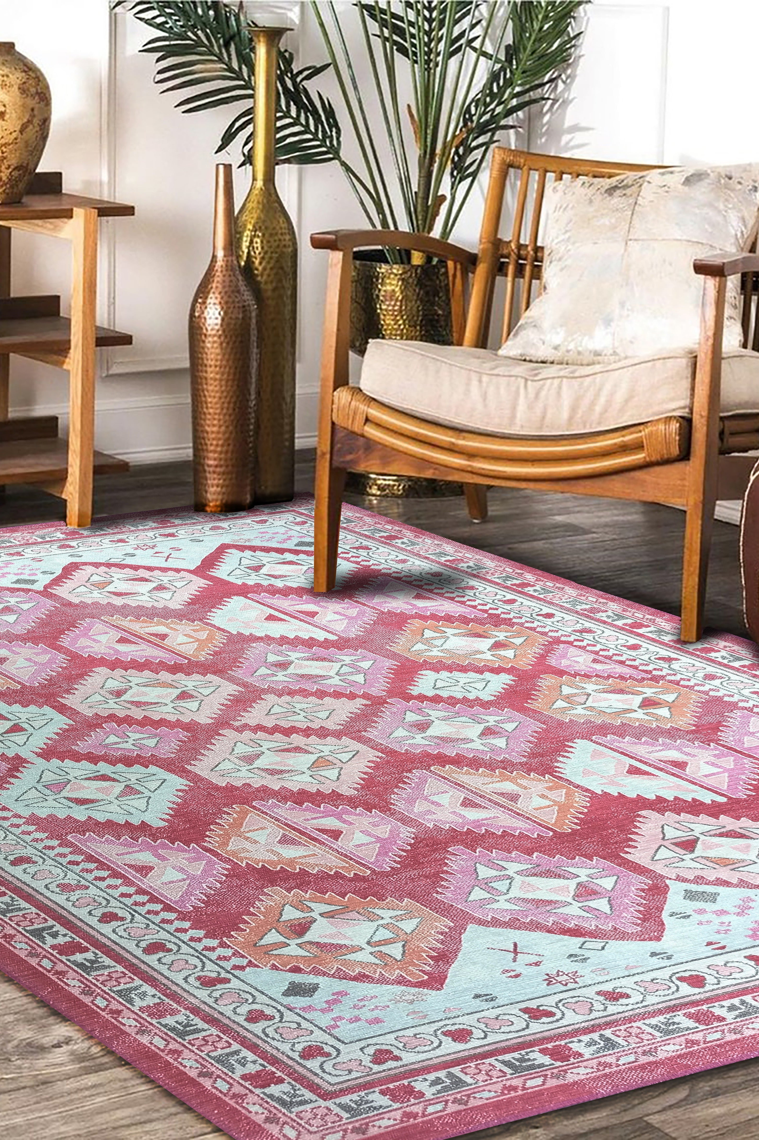 Valentina Pink Herki Vintage Diamond Rug