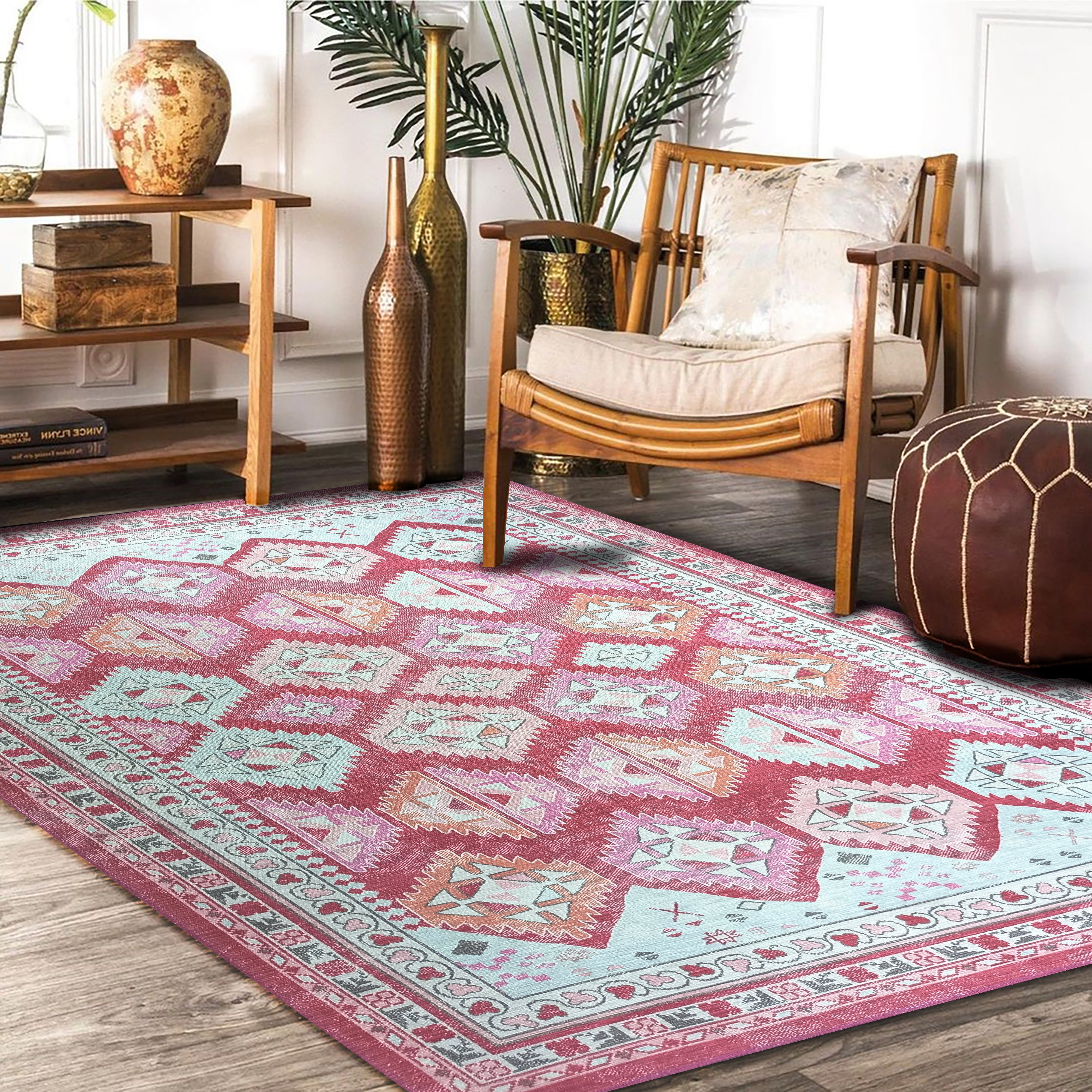 Valentina Pink Herki Vintage Diamond Rug