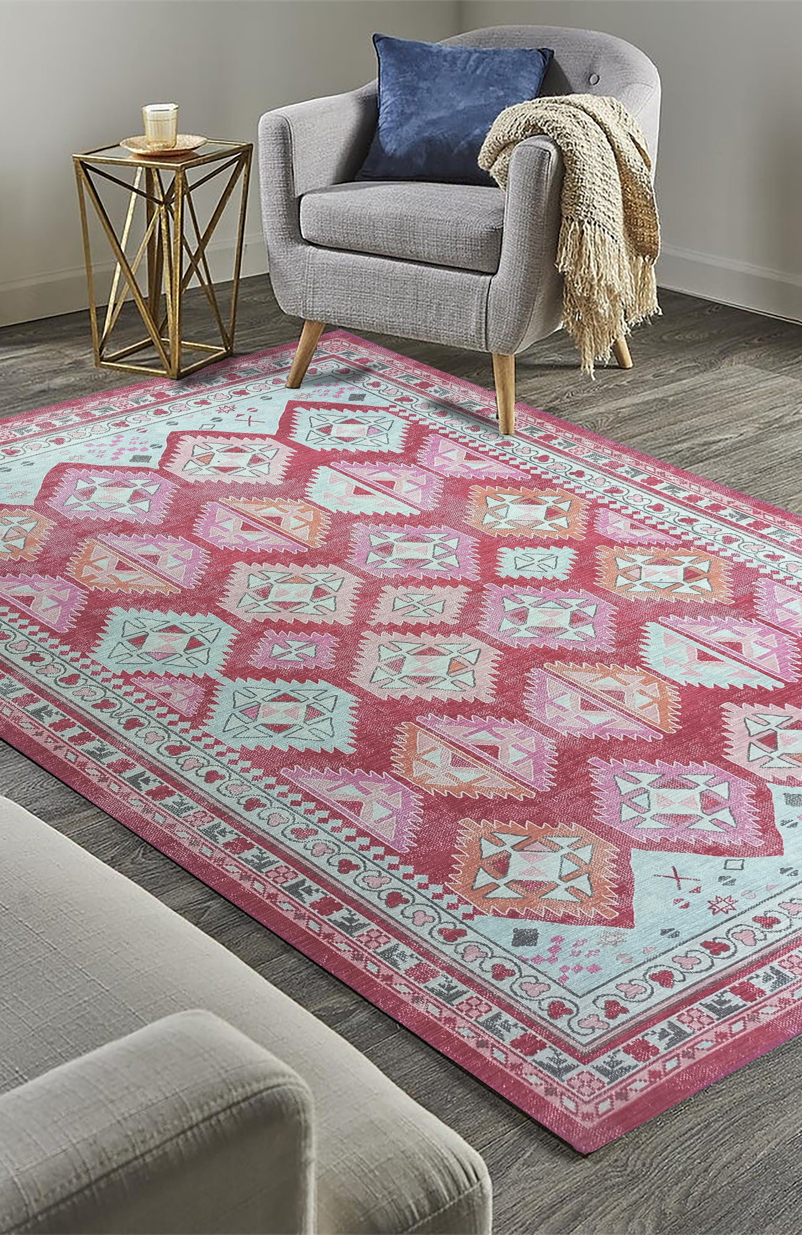 Valentina Pink Herki Vintage Diamond Rug