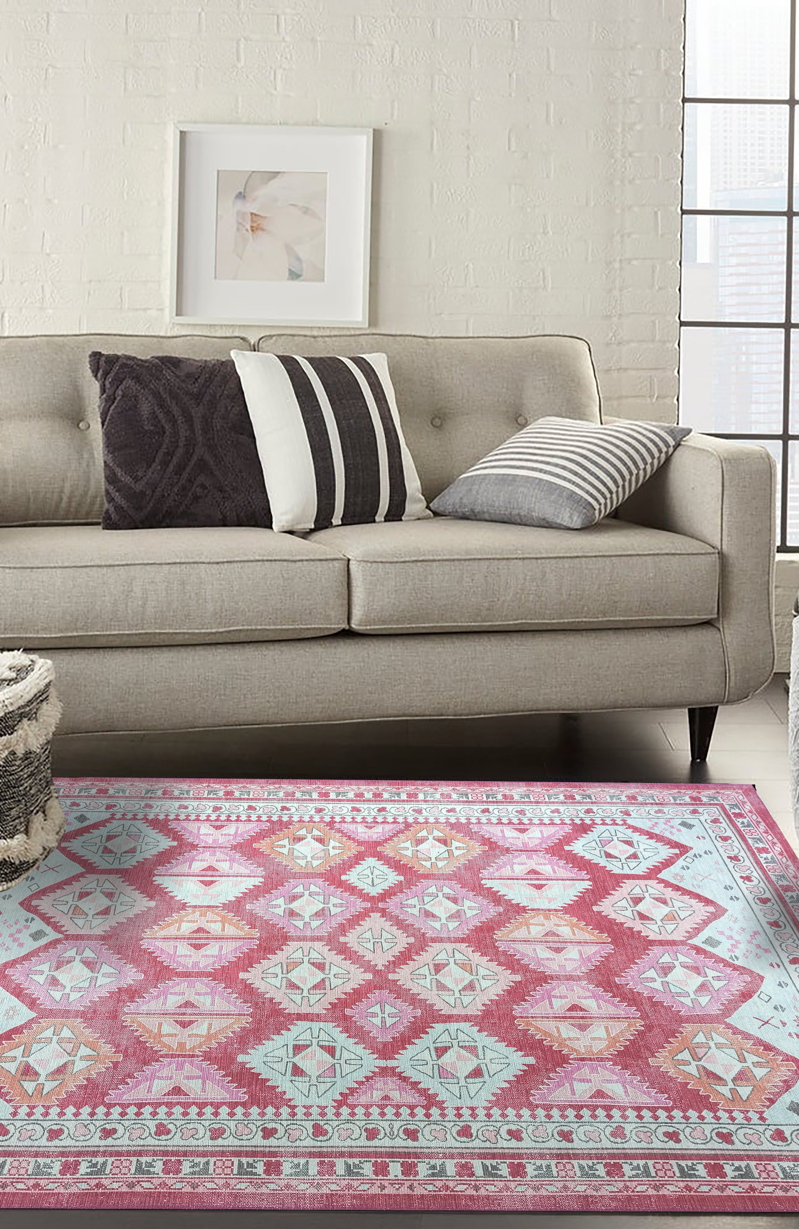 Valentina Pink Herki Vintage Diamond Rug