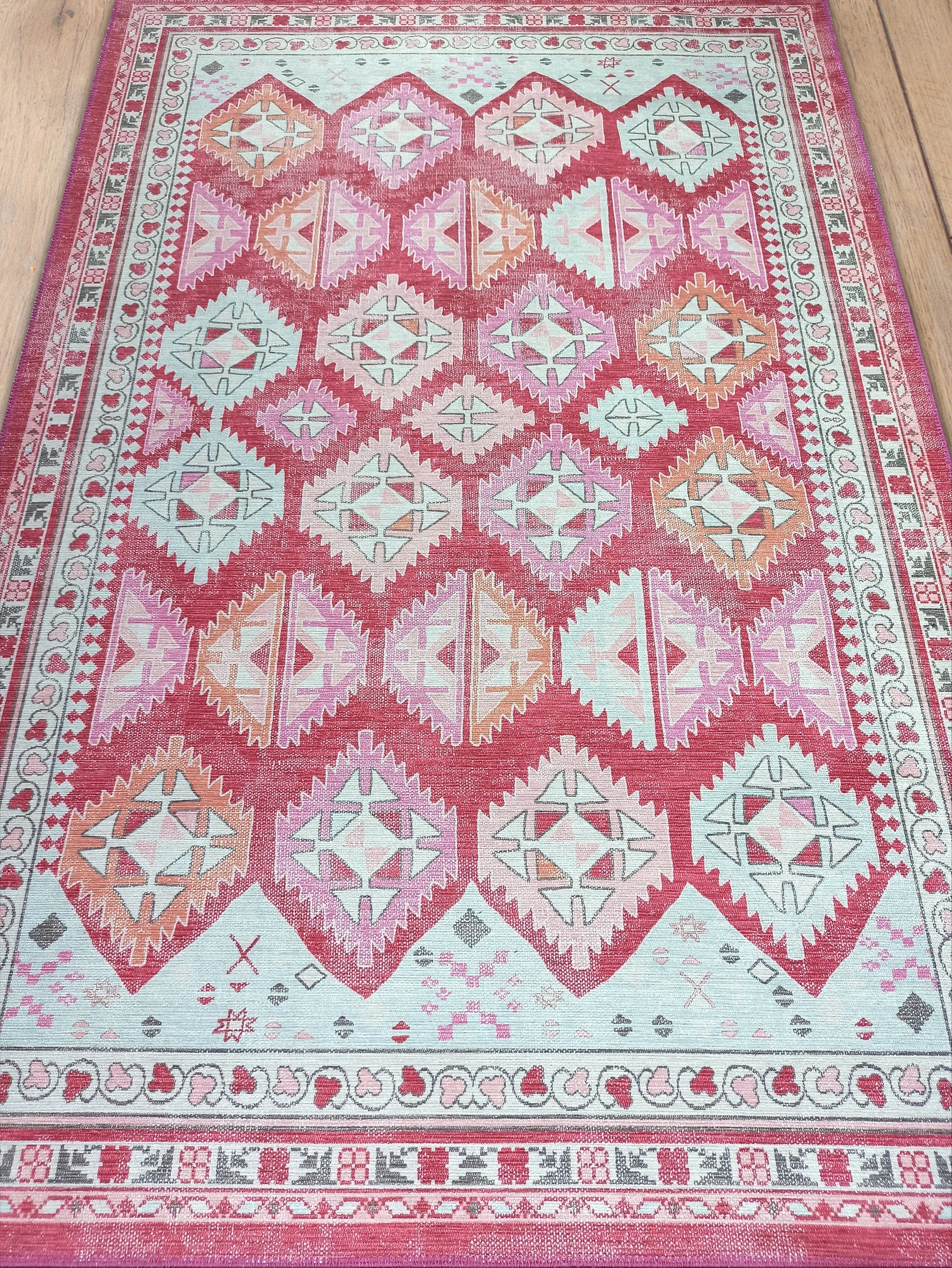Valentina Pink Herki Vintage Diamond Rug