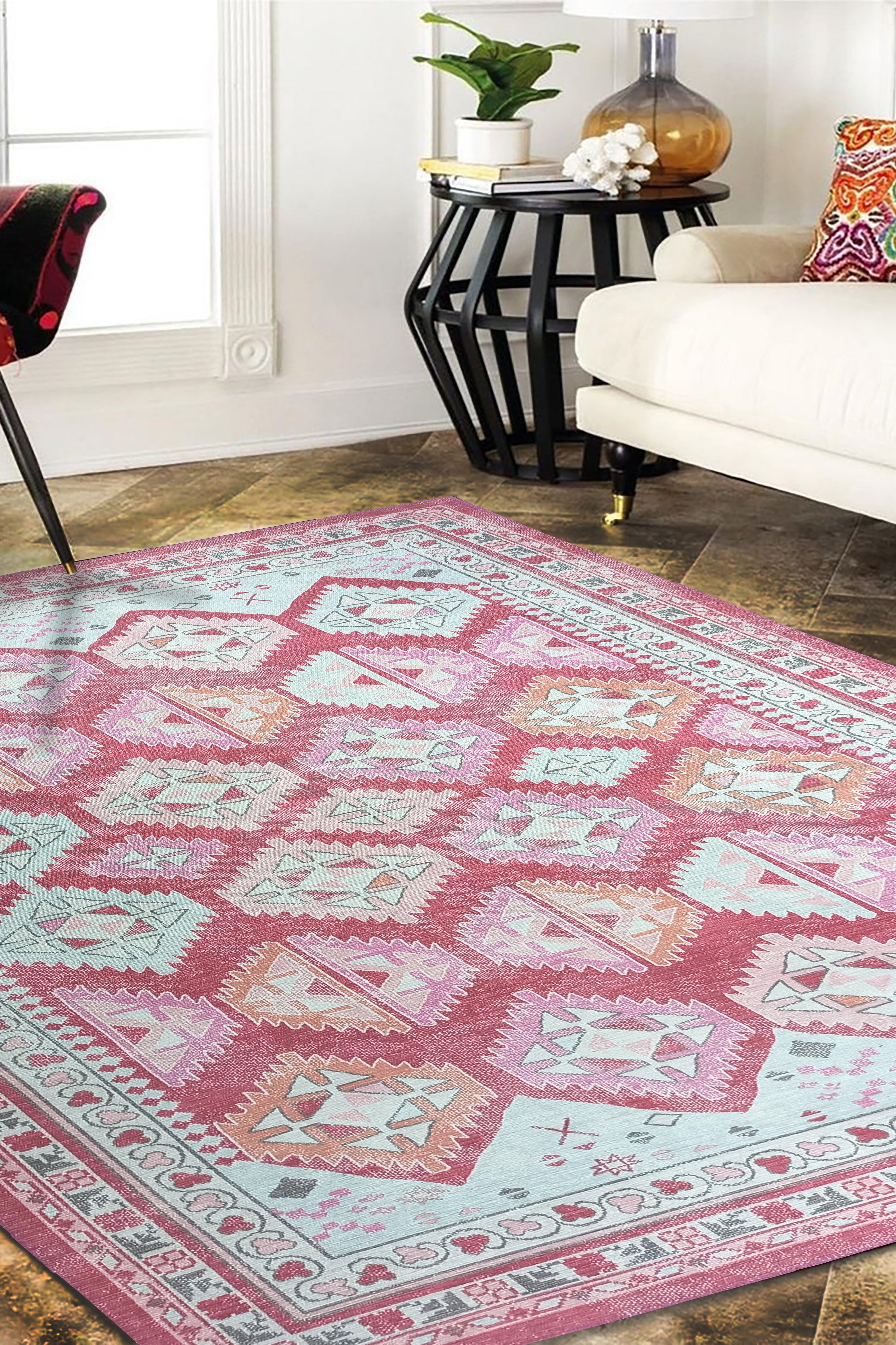 Valentina Pink Herki Vintage Diamond Rug