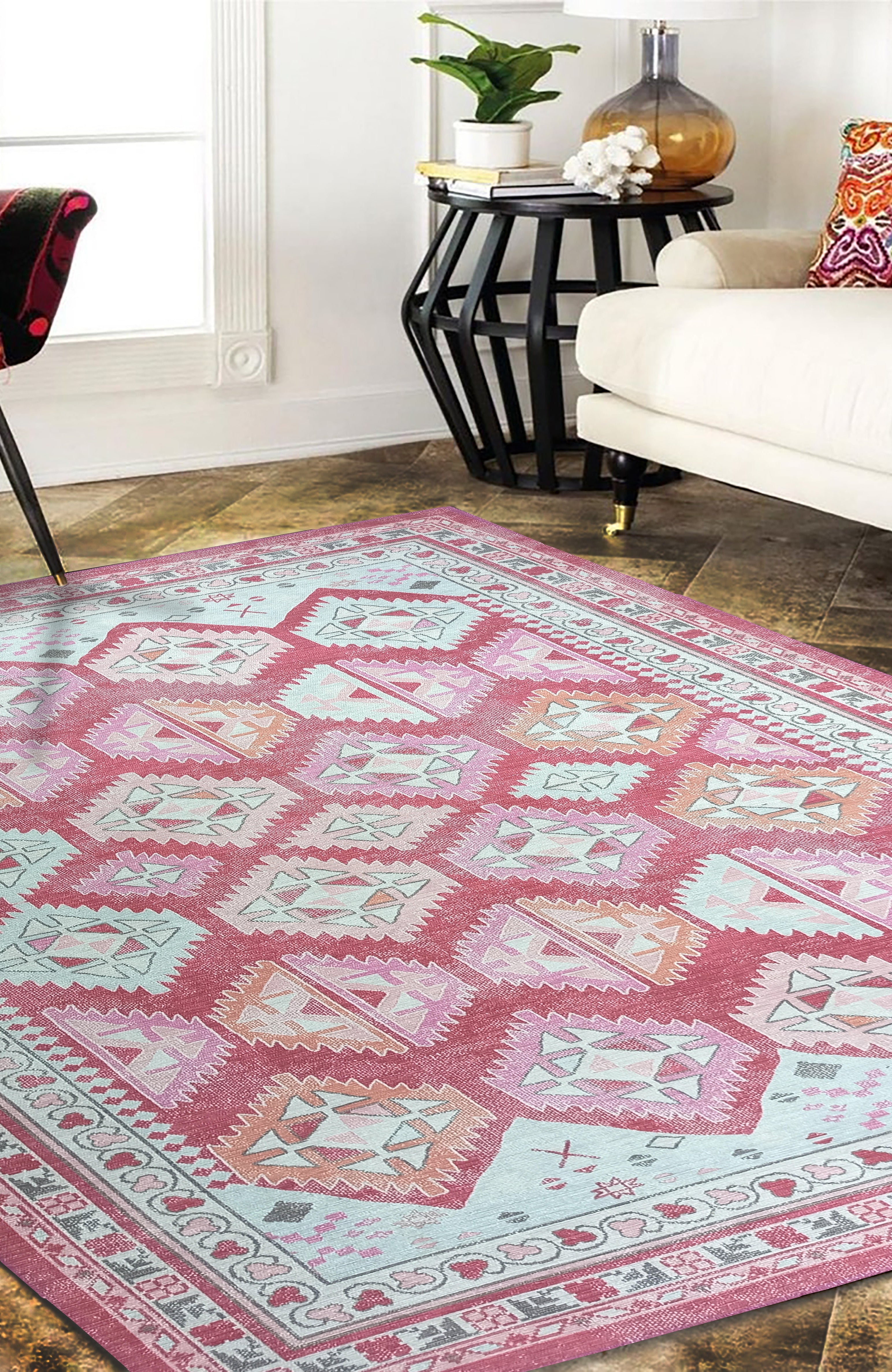 Valentina Pink Herki Vintage Diamond Rug