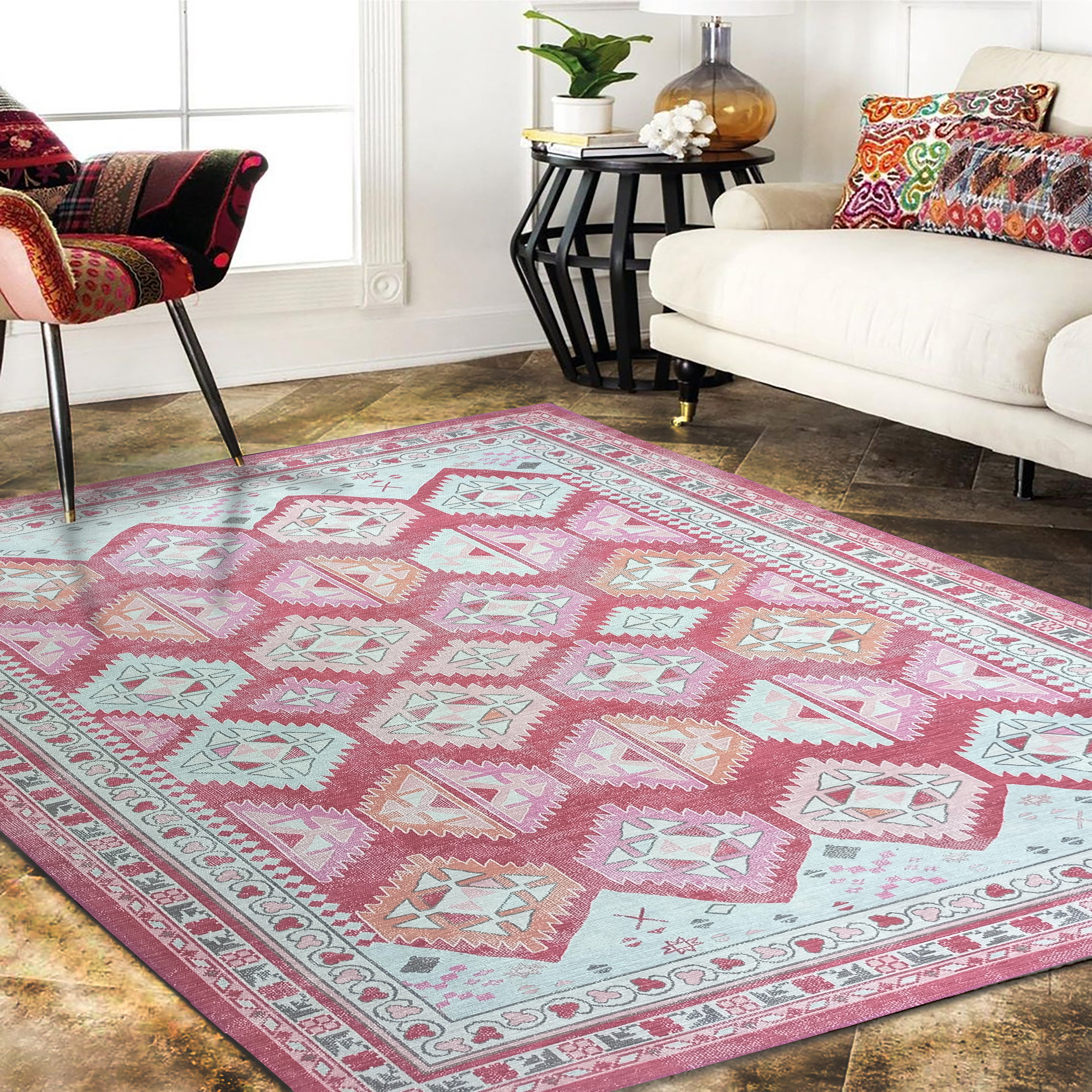 Valentina Pink Herki Vintage Diamond Rug
