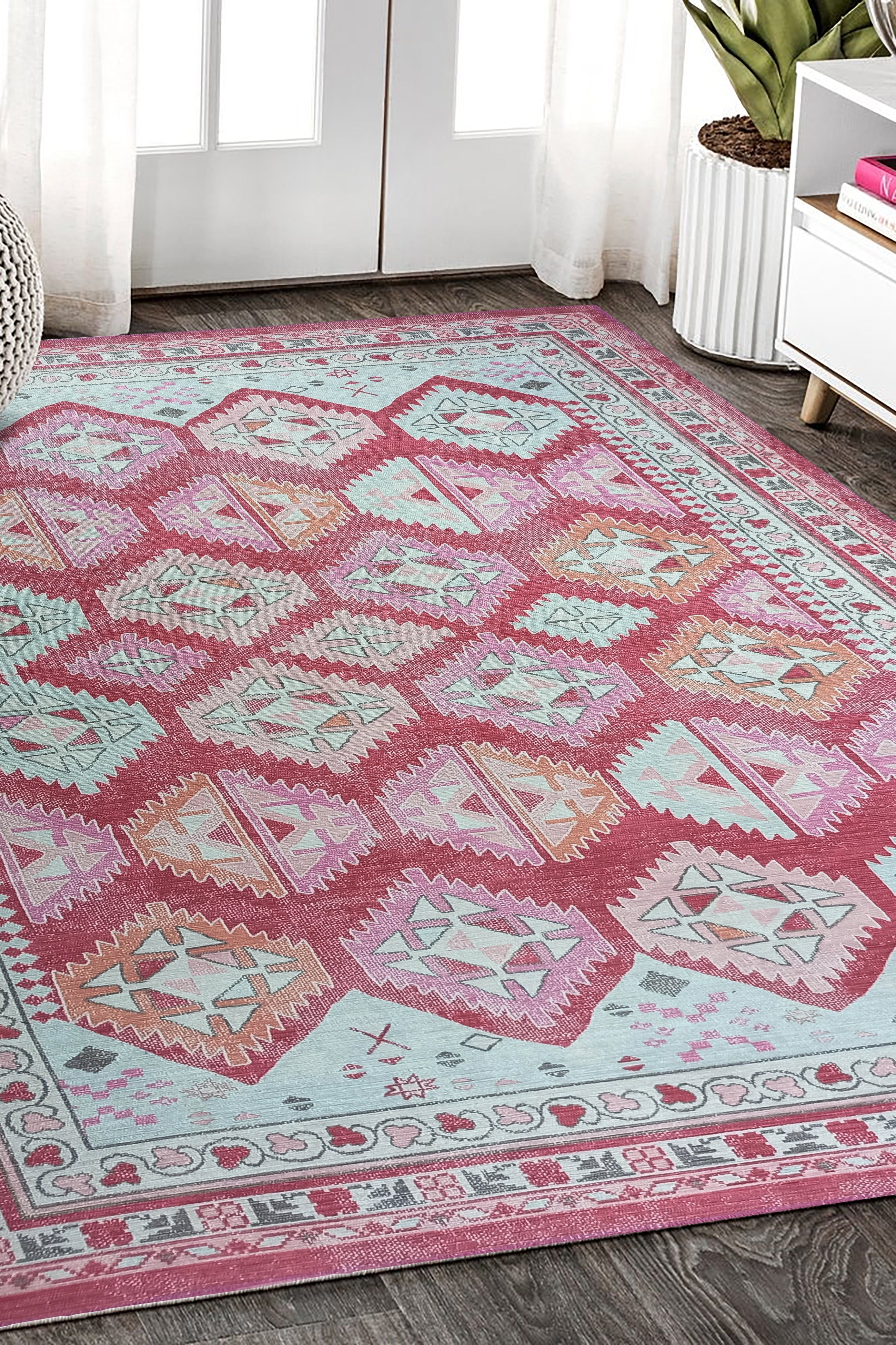 Valentina Pink Herki Vintage Diamond Rug