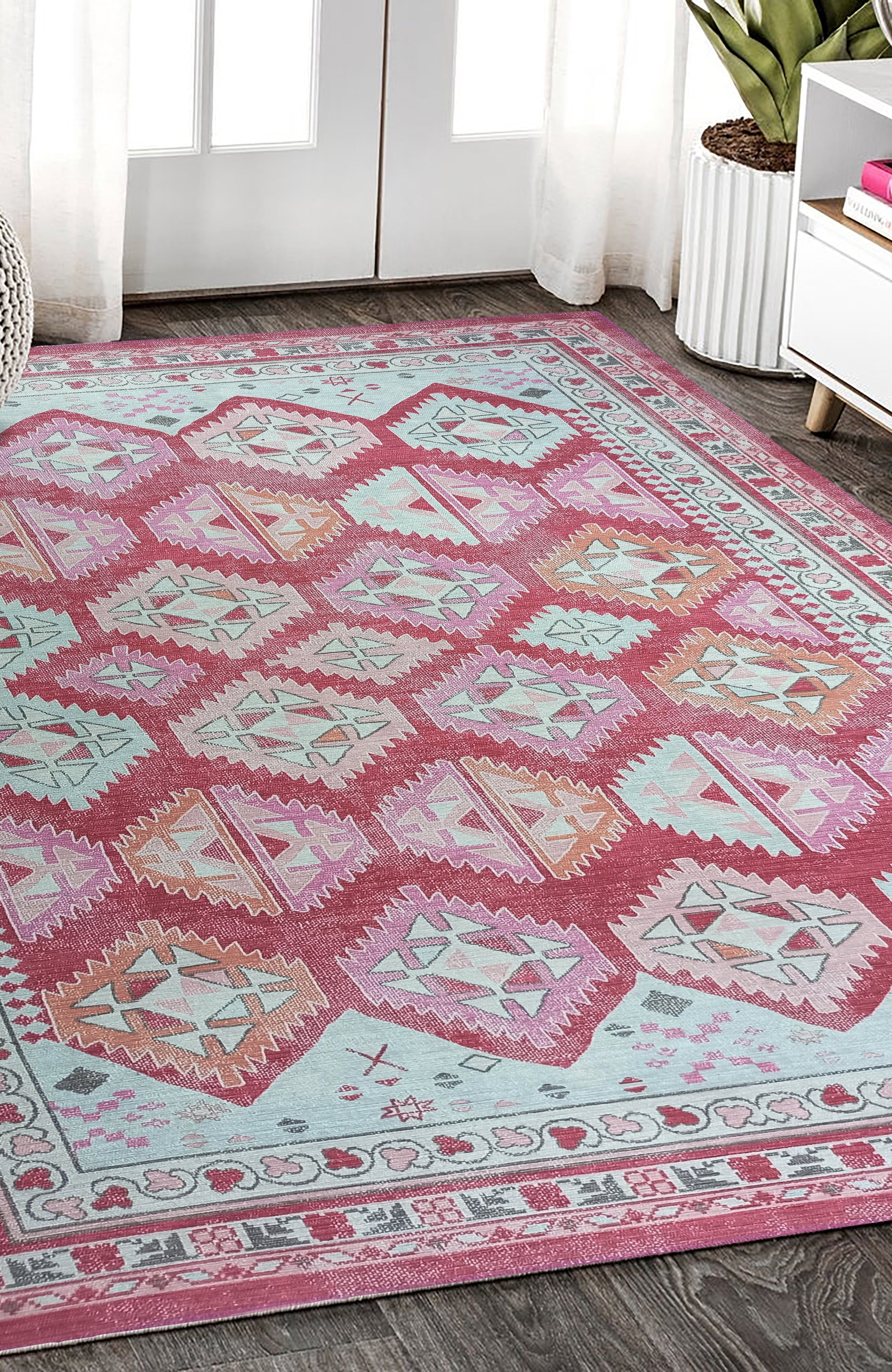 Valentina Pink Herki Vintage Diamond Rug