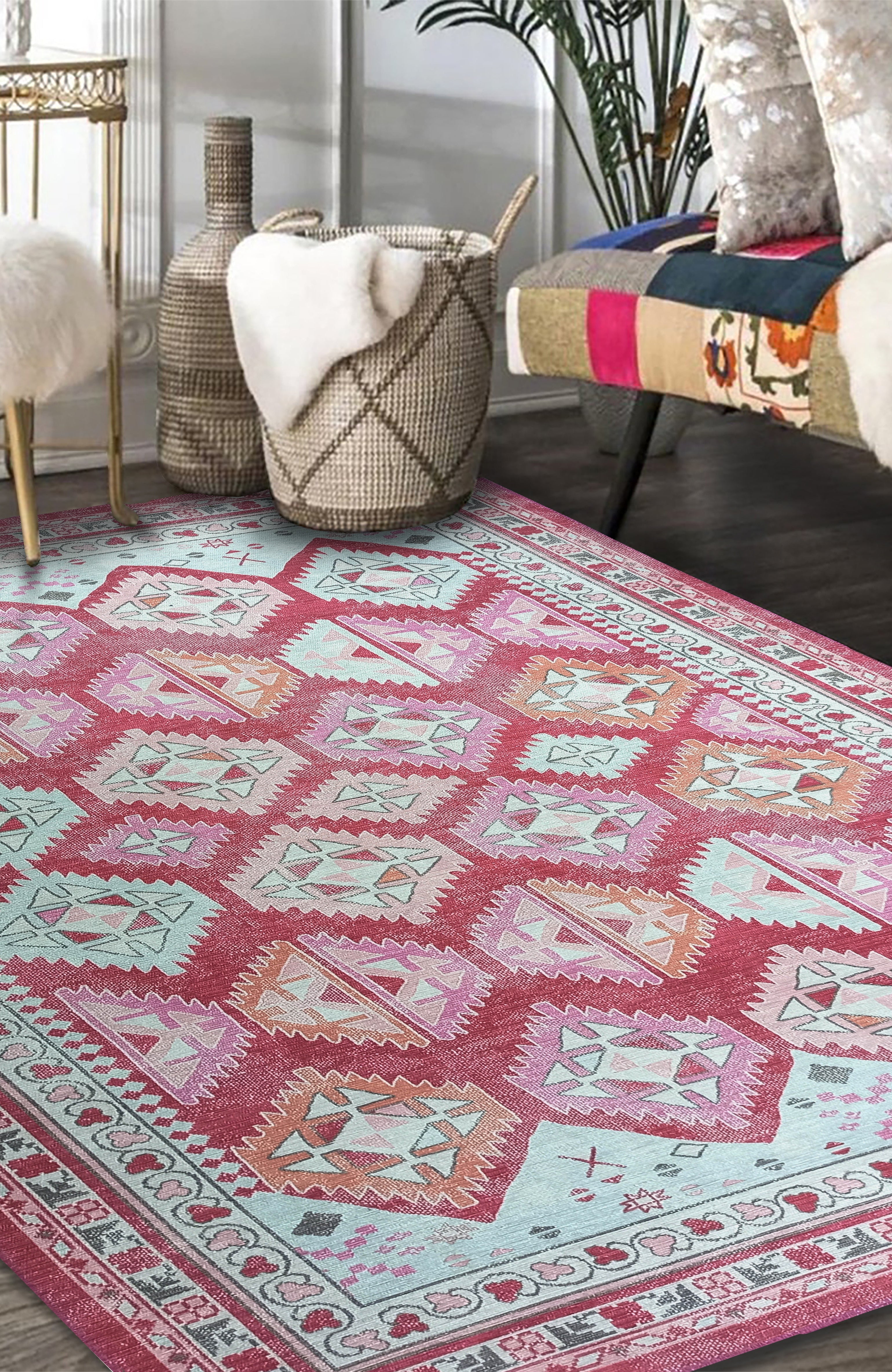 Valentina Pink Herki Vintage Diamond Rug