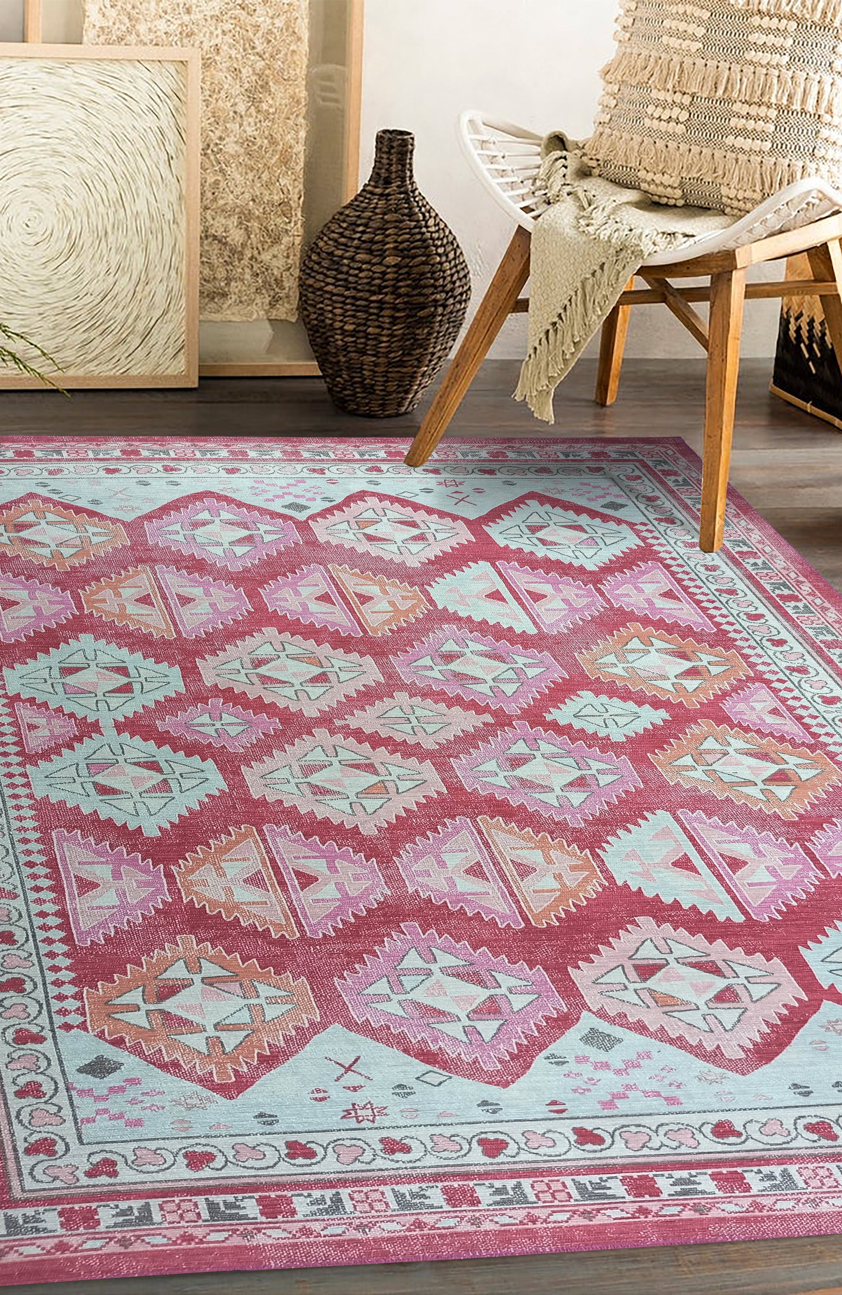 Valentina Pink Herki Vintage Diamond Rug