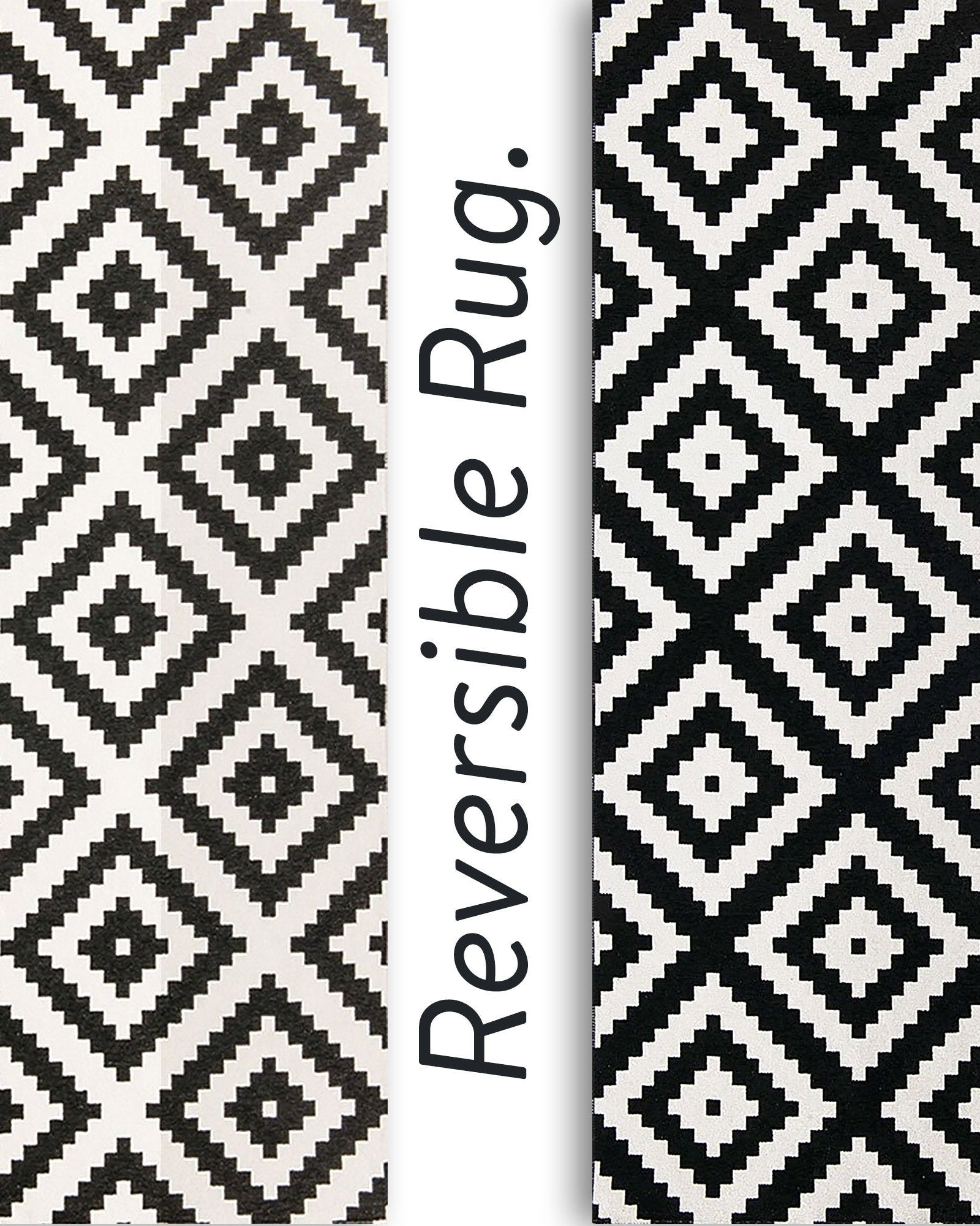 Qara Reversible Scandinavia Diamond Black and White Rug