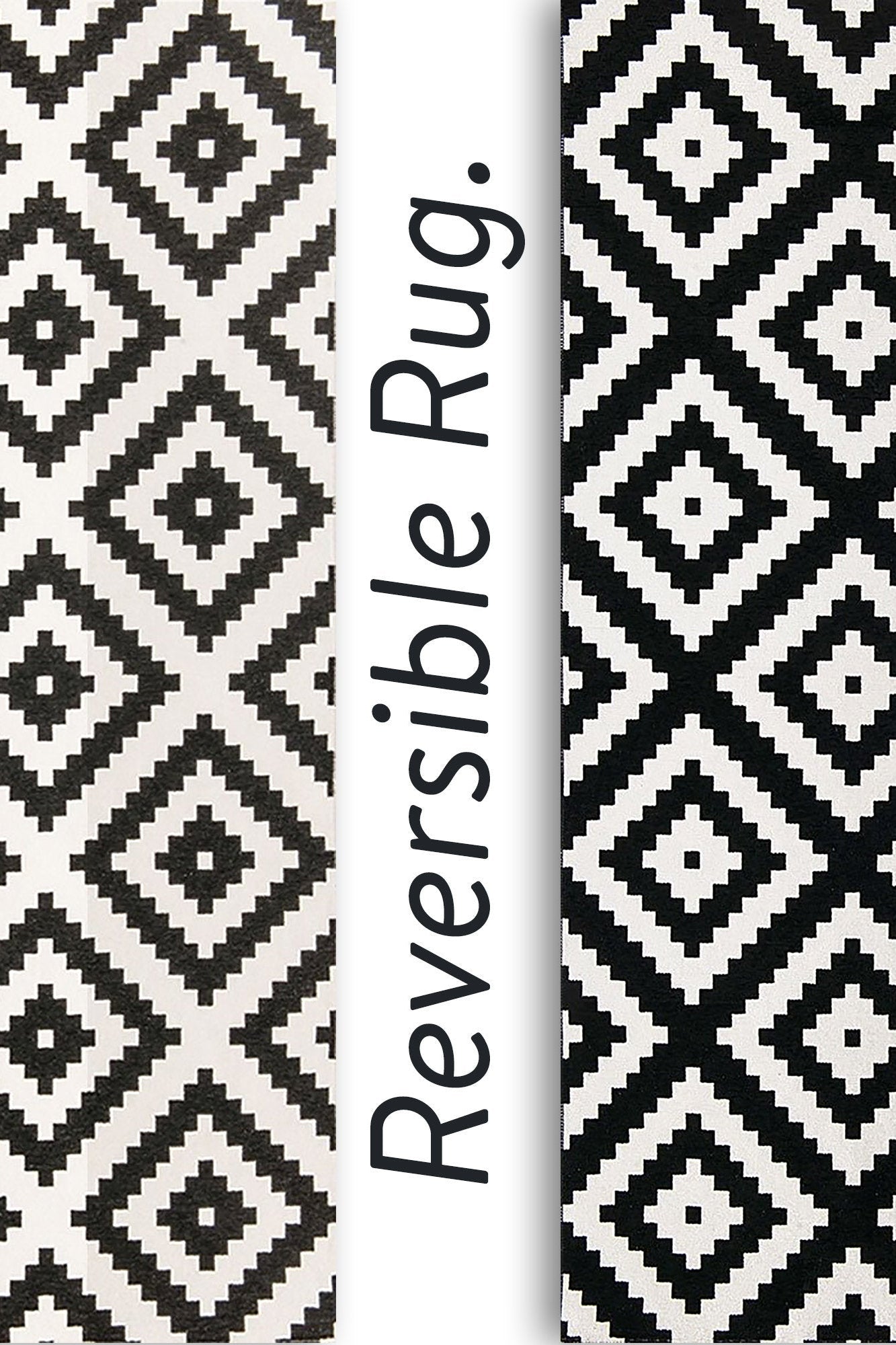Qara Reversible Scandinavia Diamond Black and White Rug