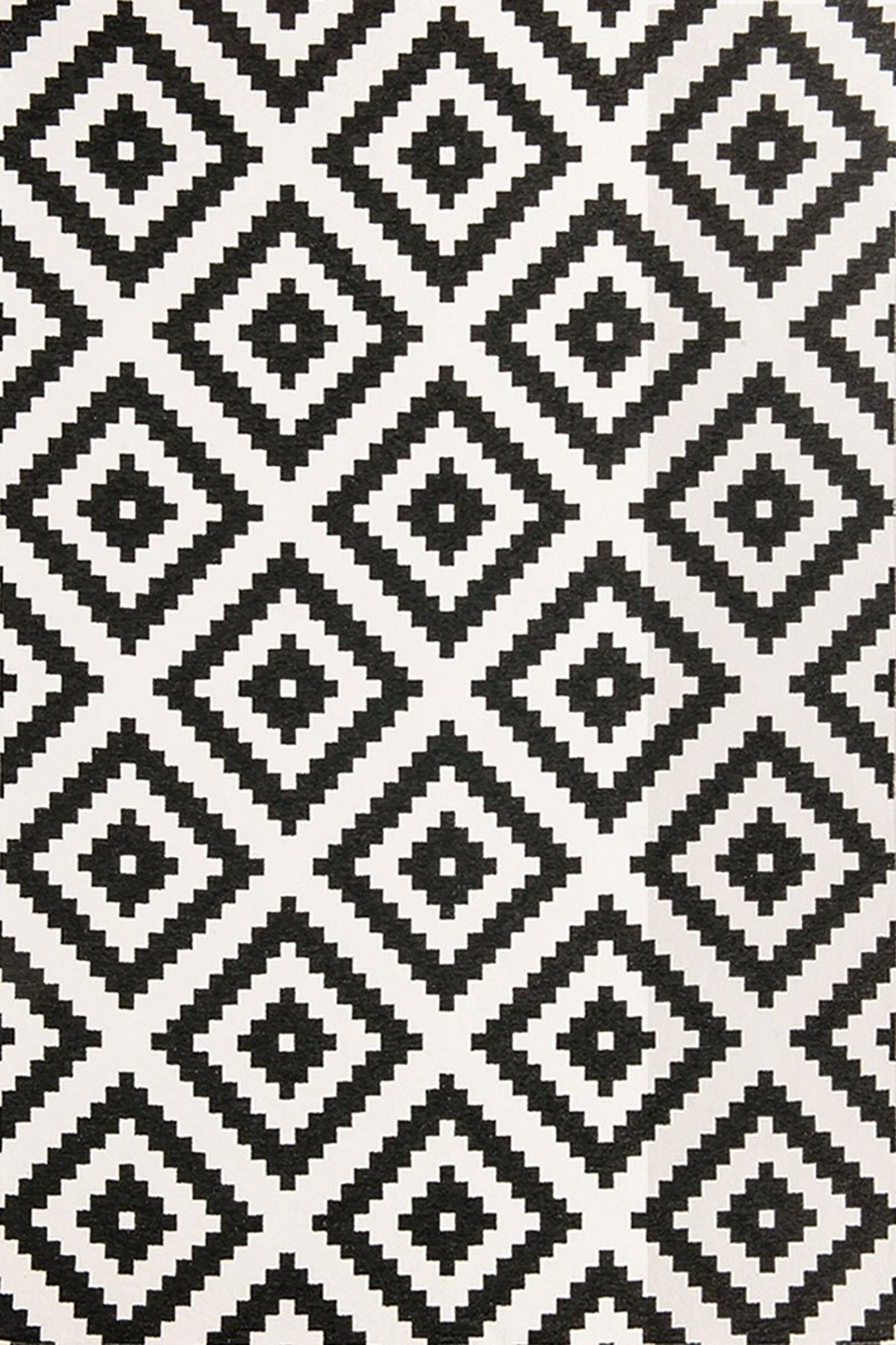 Qara Reversible Scandinavia Diamond Black and White Rug