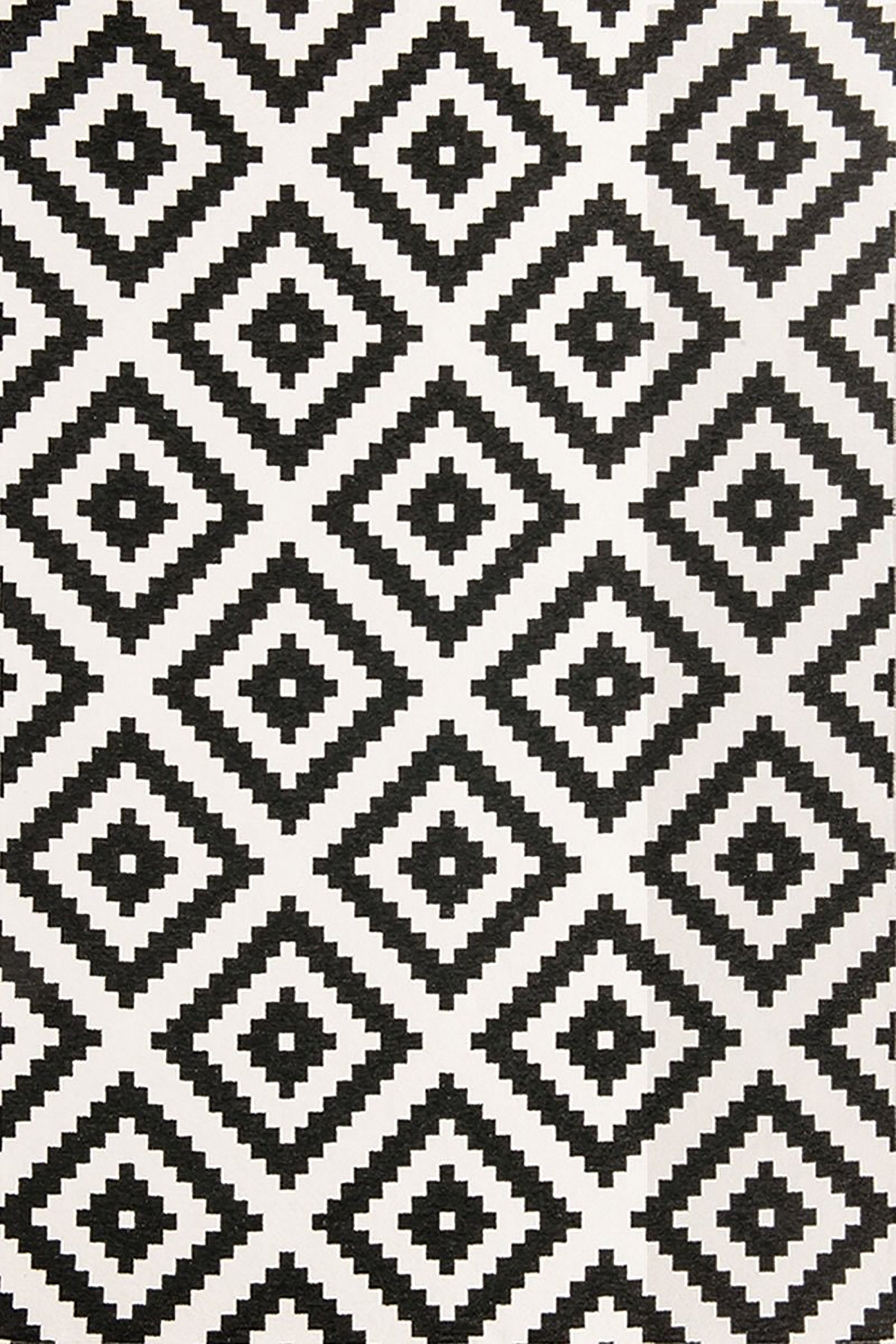 Qara Reversible Scandinavia Diamond Black and White Rug