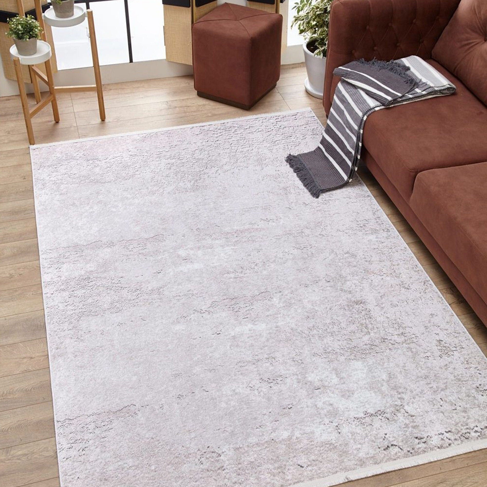 Raka Neutral Muted Gray Turkish Rug