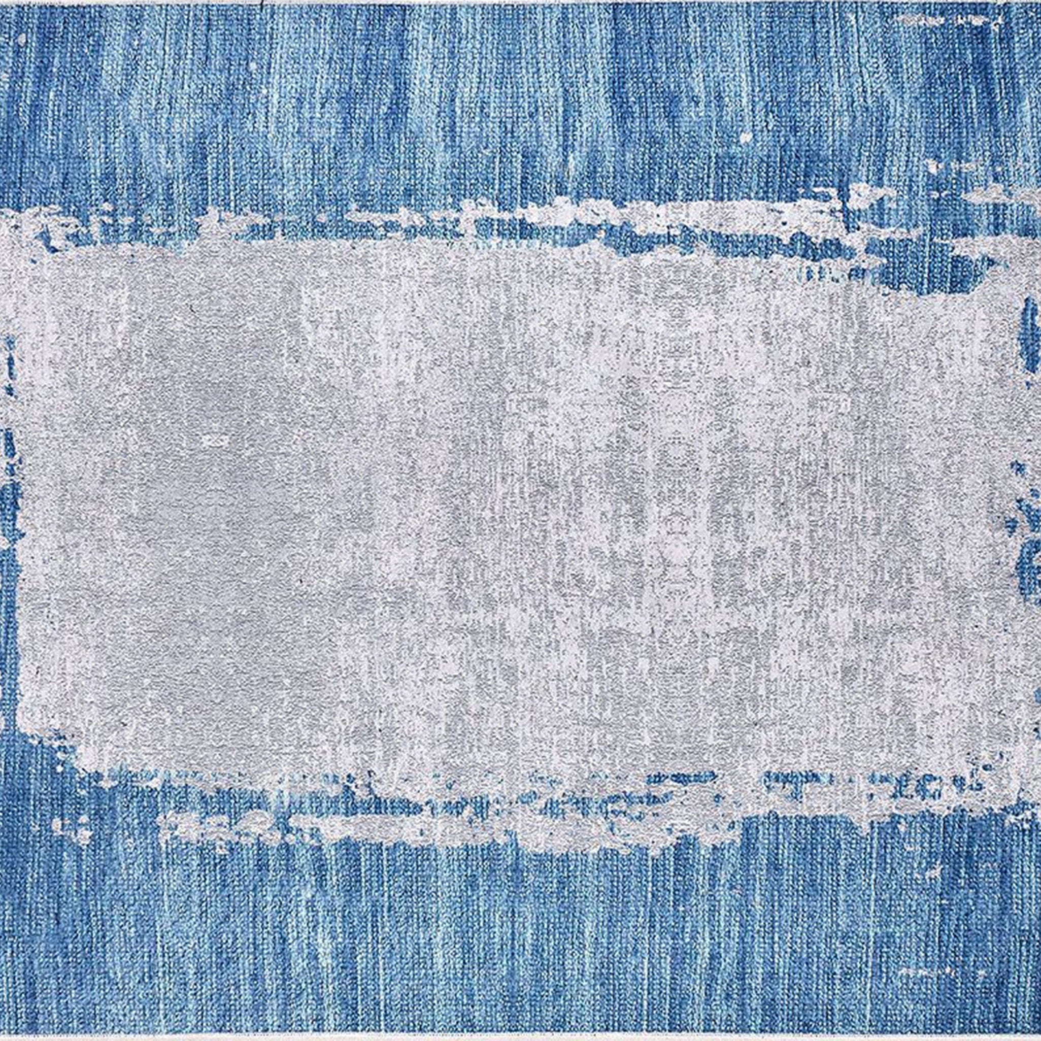 Rama Abstract Blue Border Gray Rug
