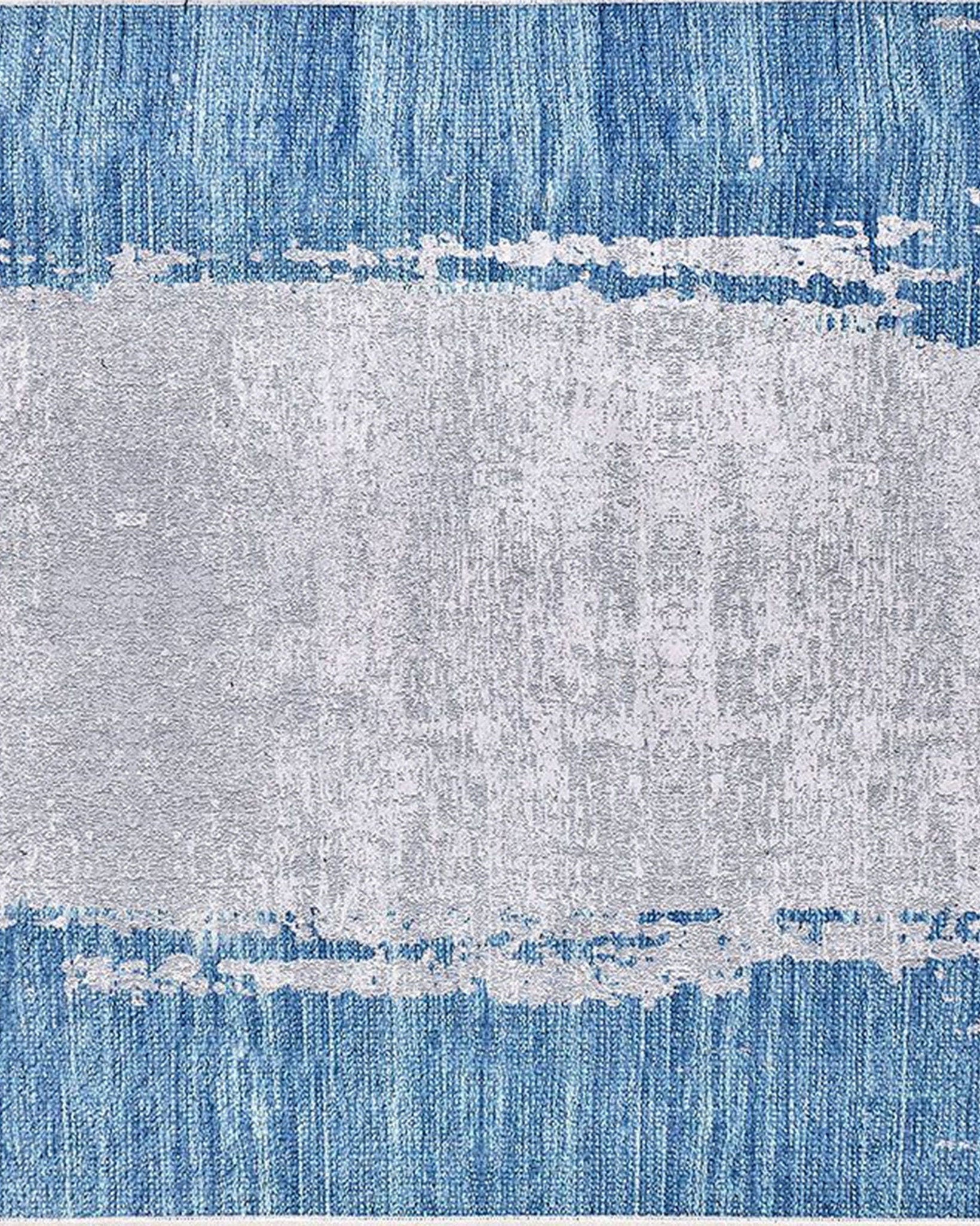 Rama Abstract Blue Border Gray Rug