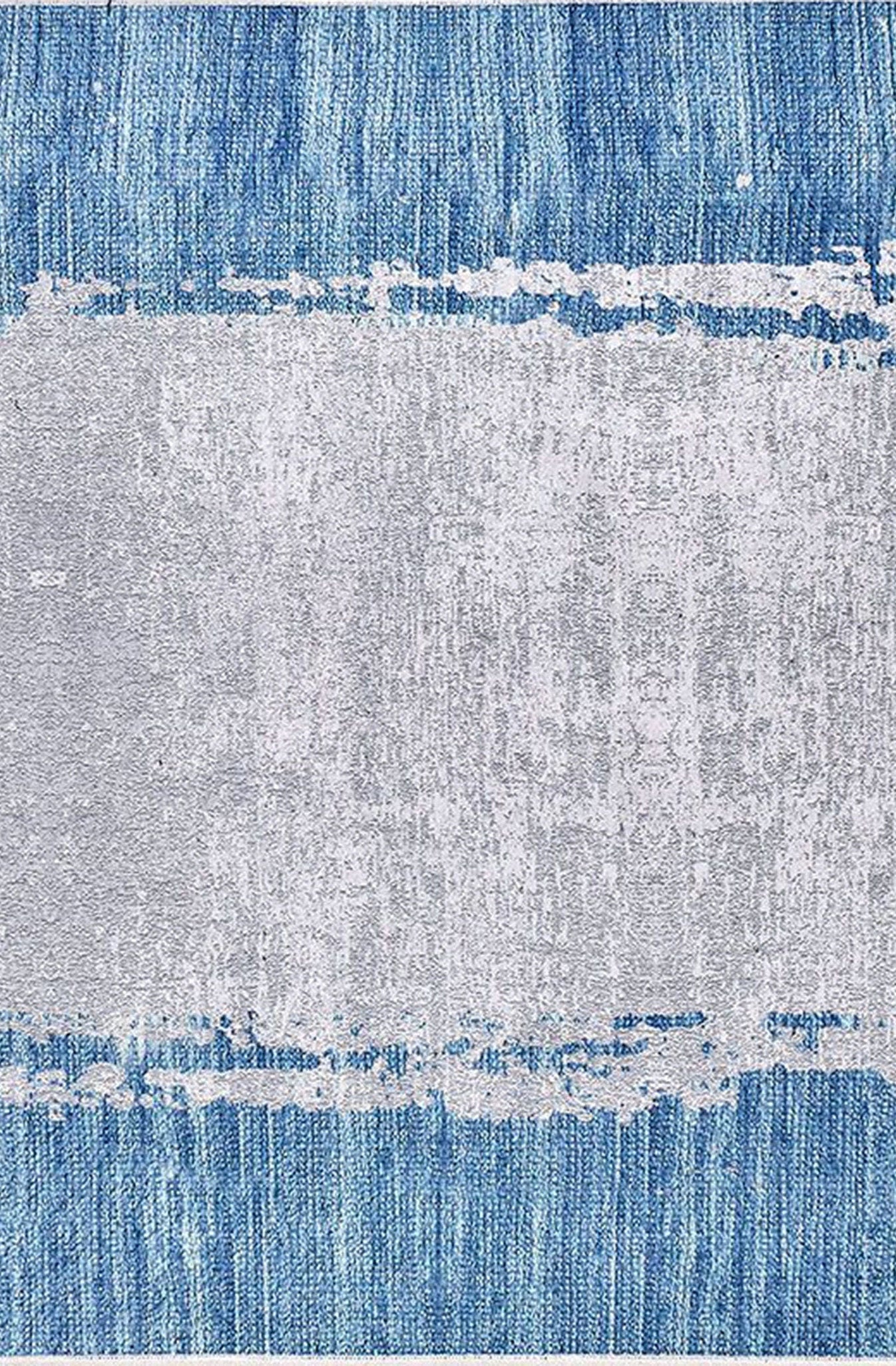 Rama Abstract Blue Border Gray Rug