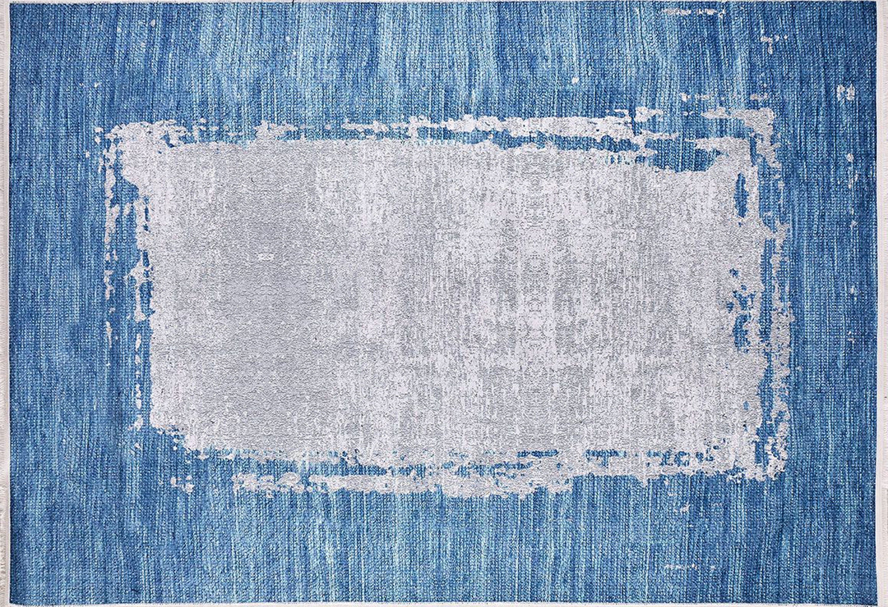 Rama Abstract Blue Border Gray Rug