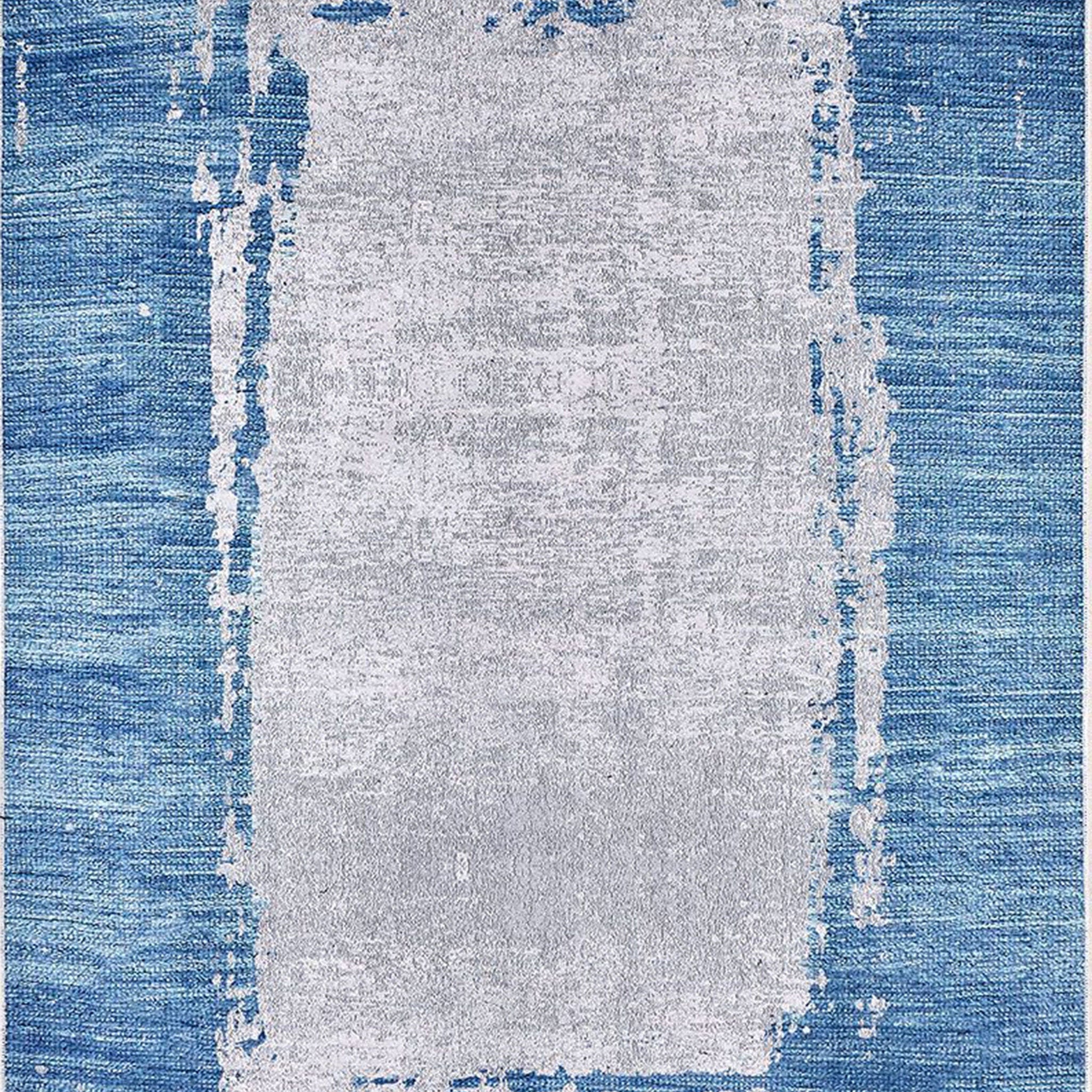 Rama Abstract Blue Border Gray Rug