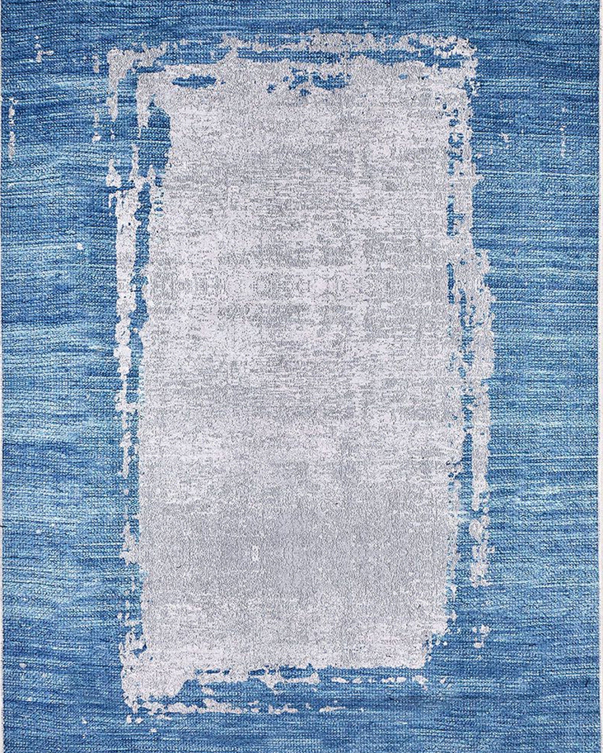 Rama Abstract Blue Border Gray Rug