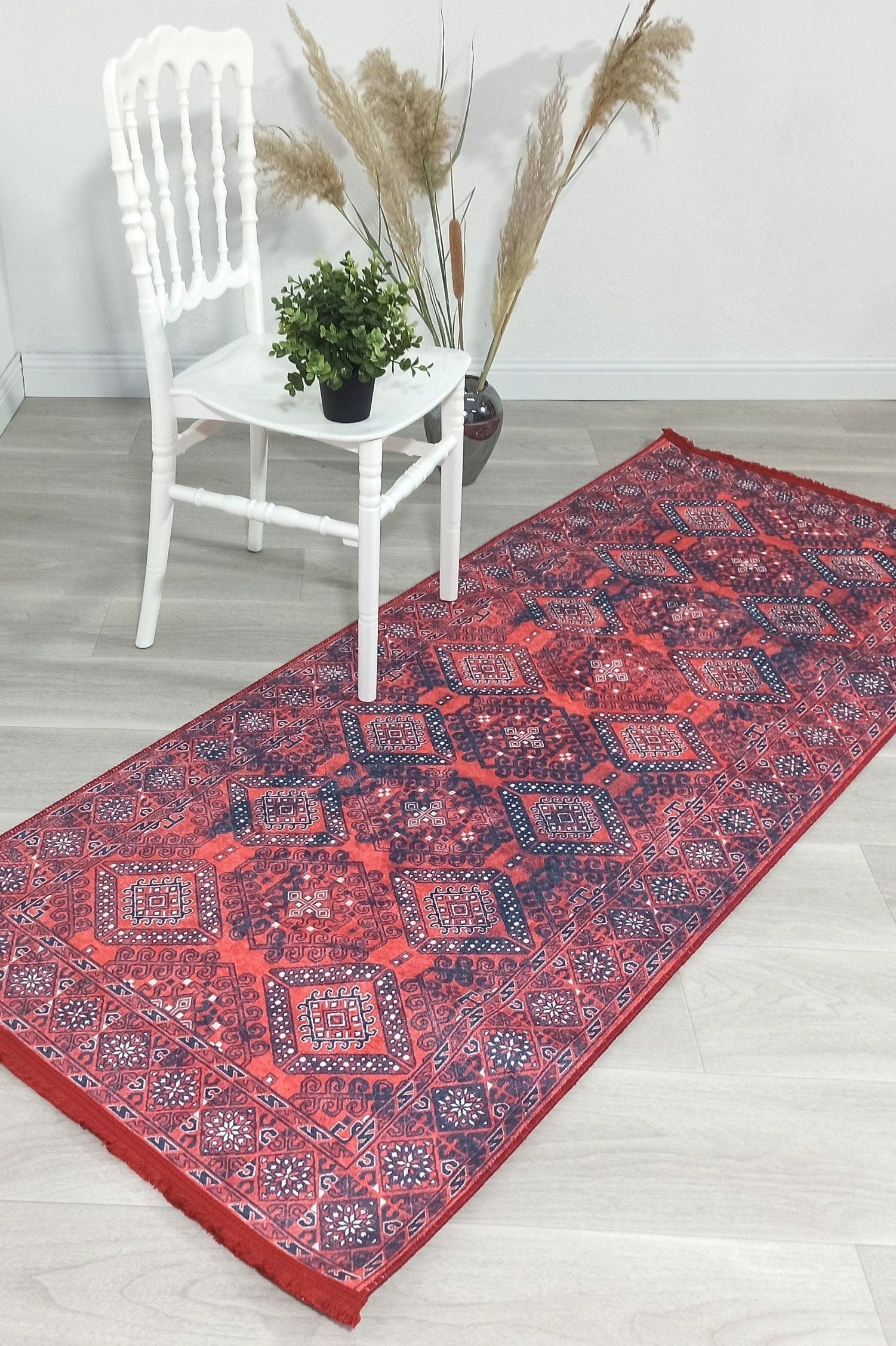 Ramsa Rug Red Navy Blue Turkish Area Rug