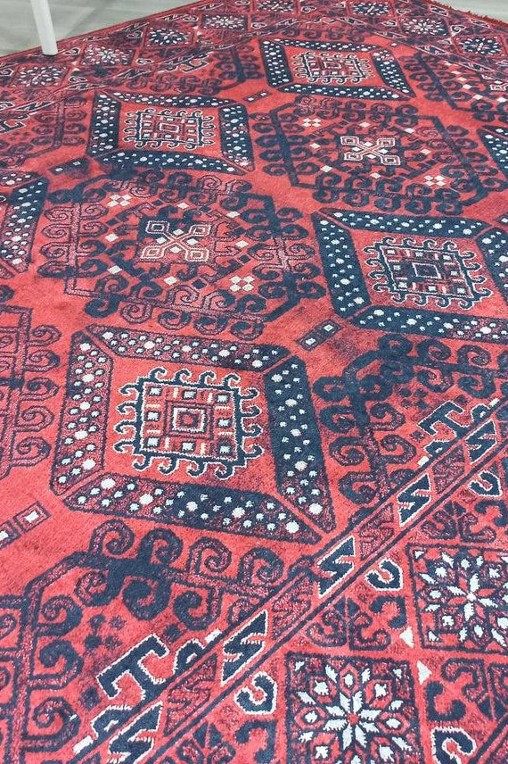 Ramsa Rug Red Navy Blue Turkish Area Rug